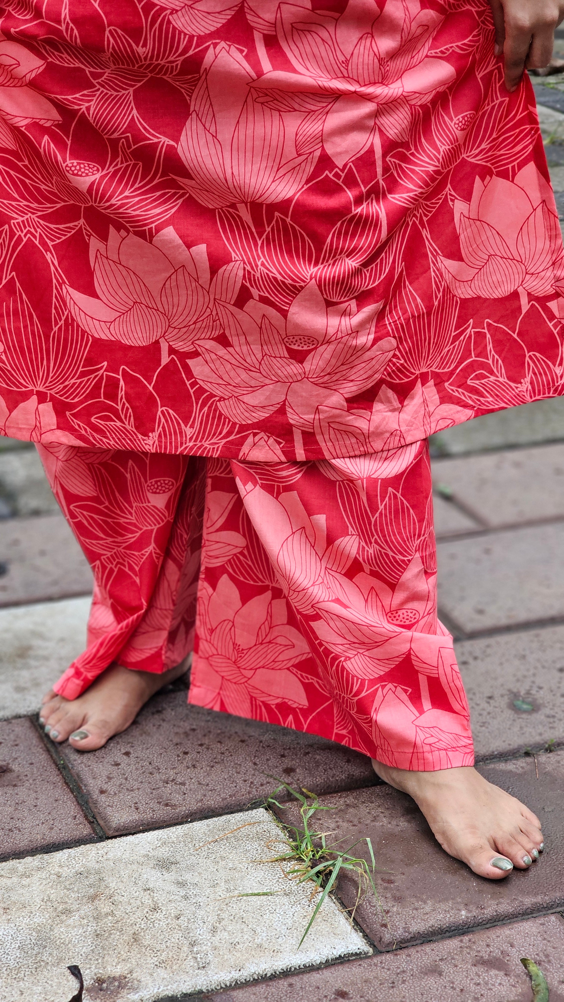 Mandy Pink Lotus Print Kurta Set - KM210