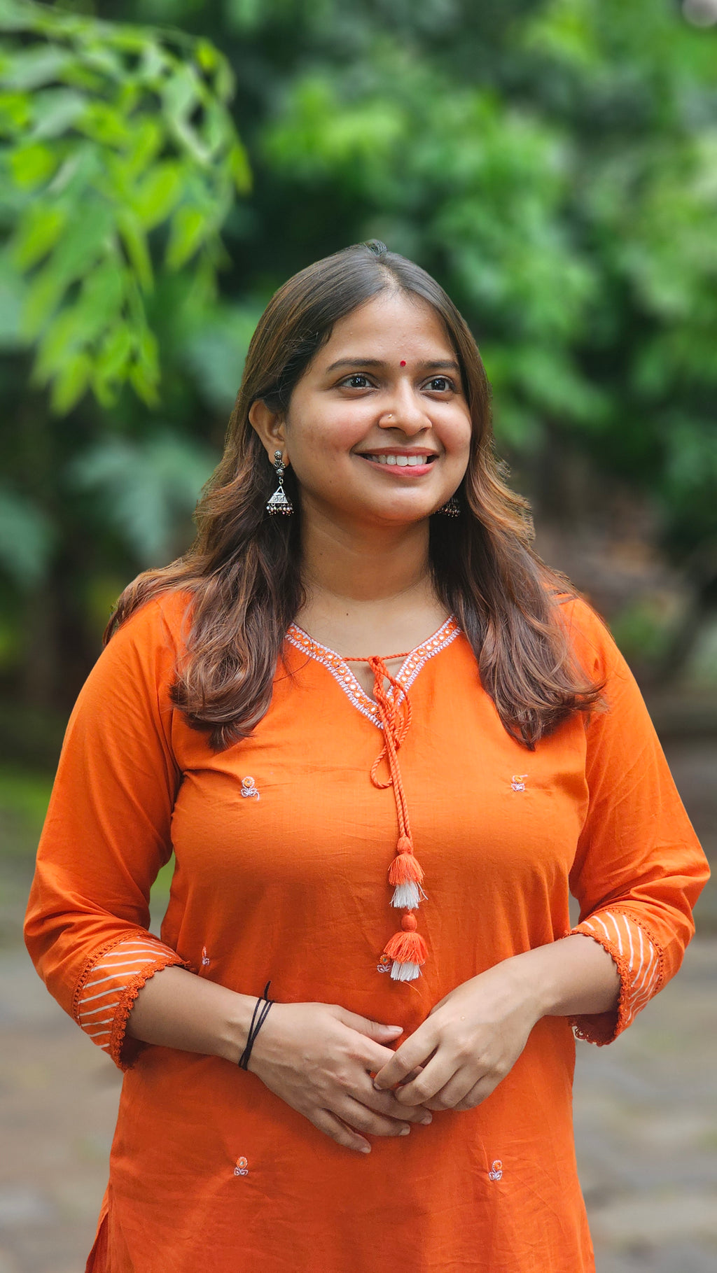 Orange Solid Kurta Set with Floral Print Dupatta - KM142