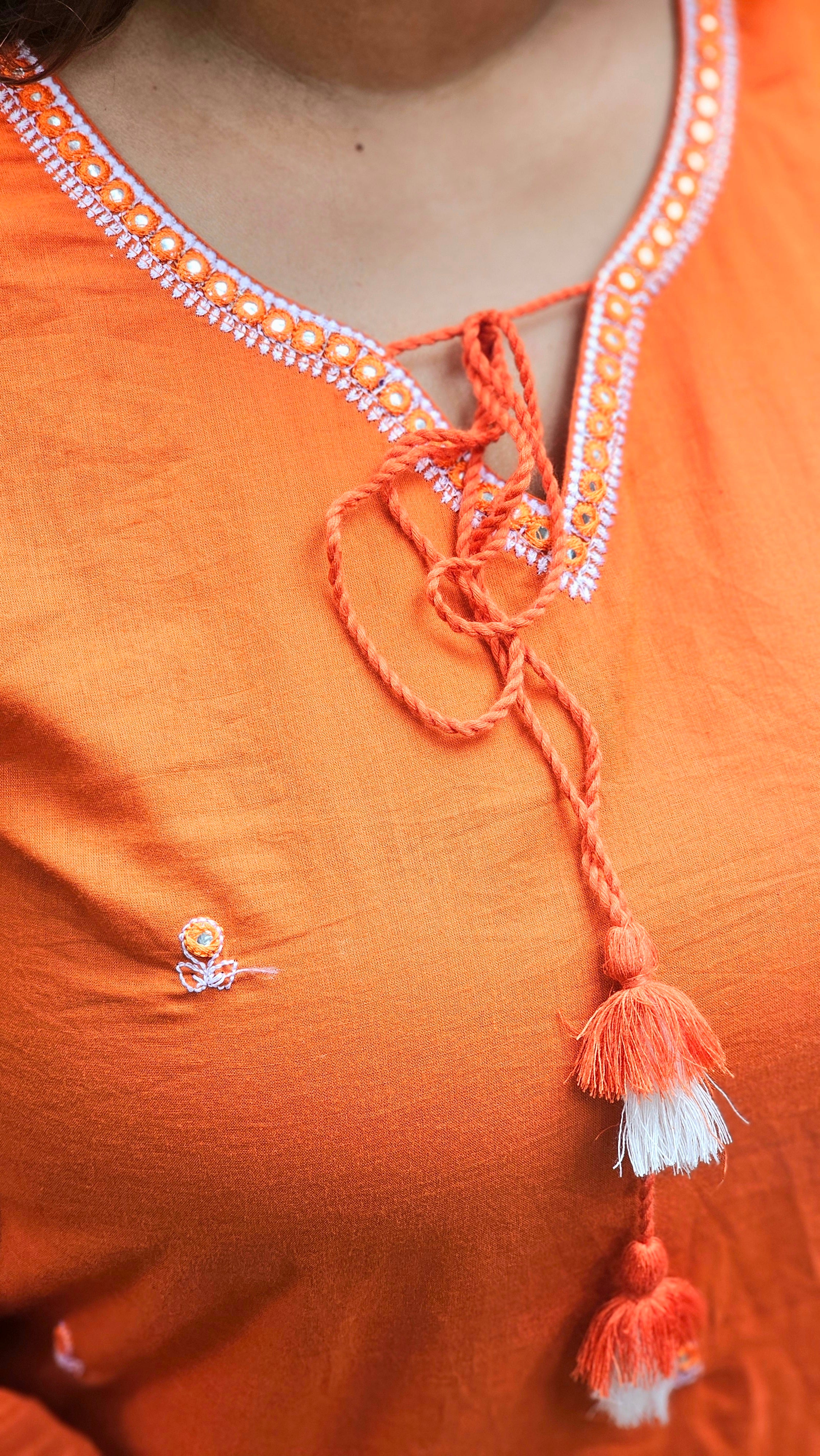 Orange Solid Kurta Set with Floral Print Dupatta - KM142