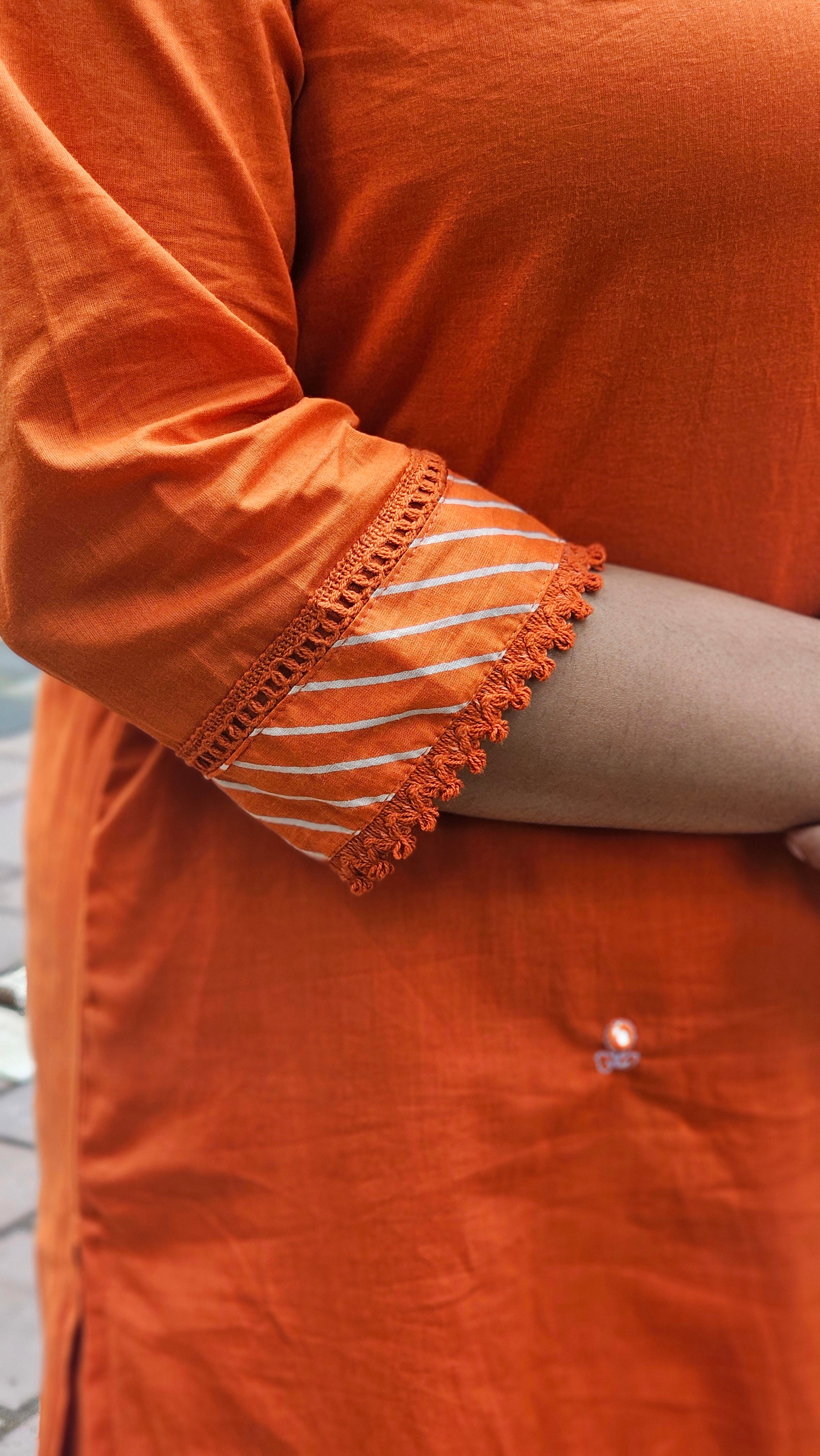 Orange Solid Kurta Set with Floral Print Dupatta - KM142