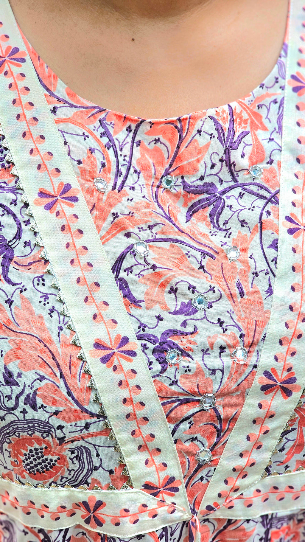 Peach Floral Print A-Line Kurta Set - KM141