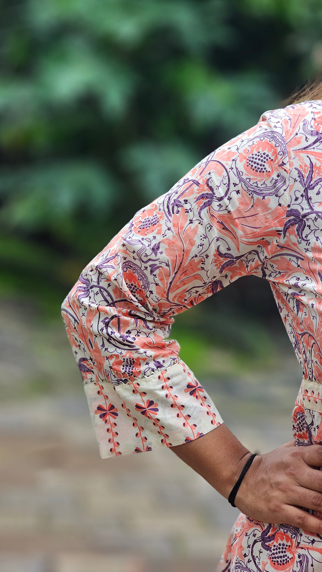Peach Floral Print A-Line Kurta Set - KM141