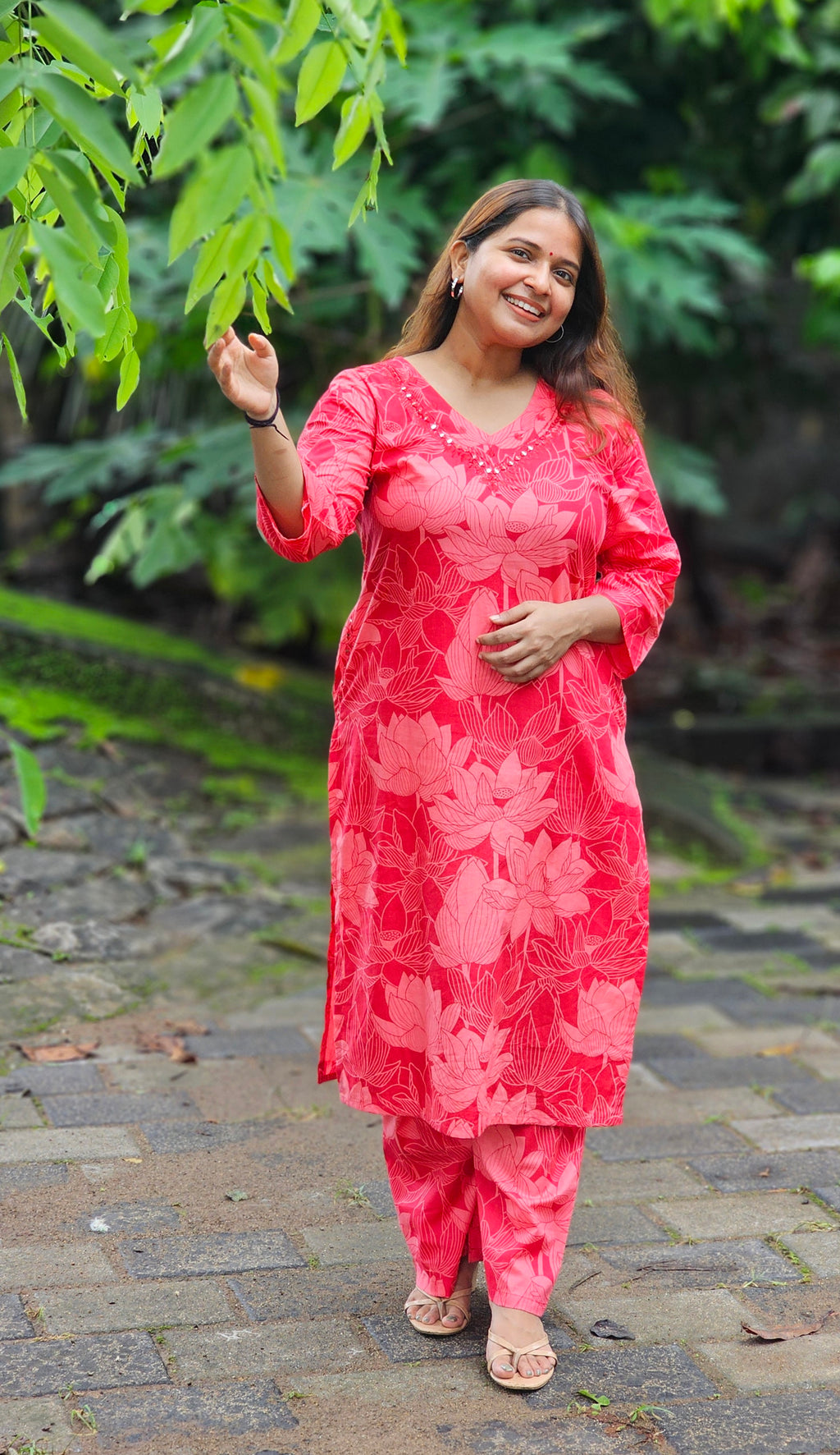 Mandy Pink Lotus Print Kurta Set - KM210