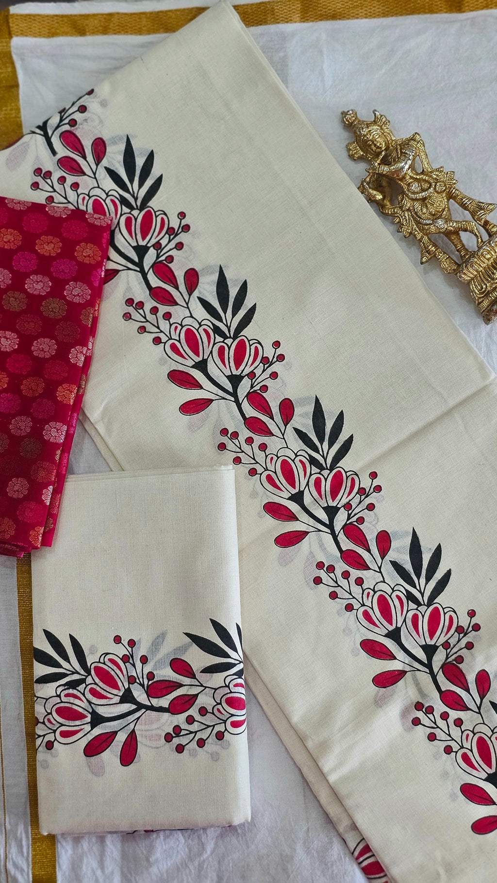 Cotton Floral digital print Set Mundu with blouse piece - KM301