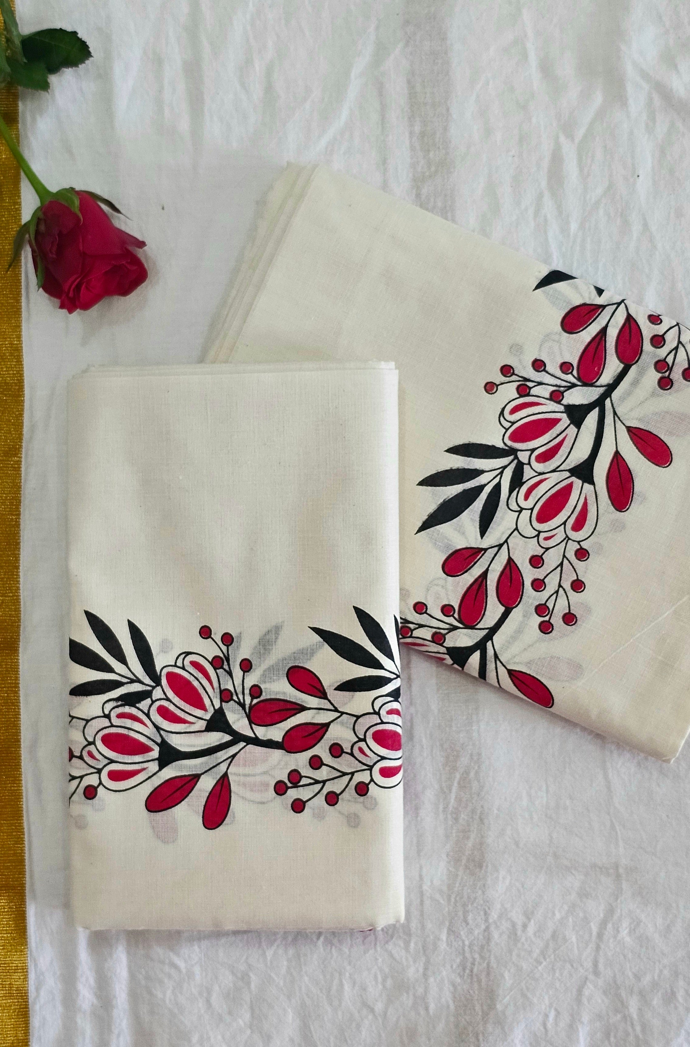 Cotton Floral digital print Set Mundu with blouse piece - KM301