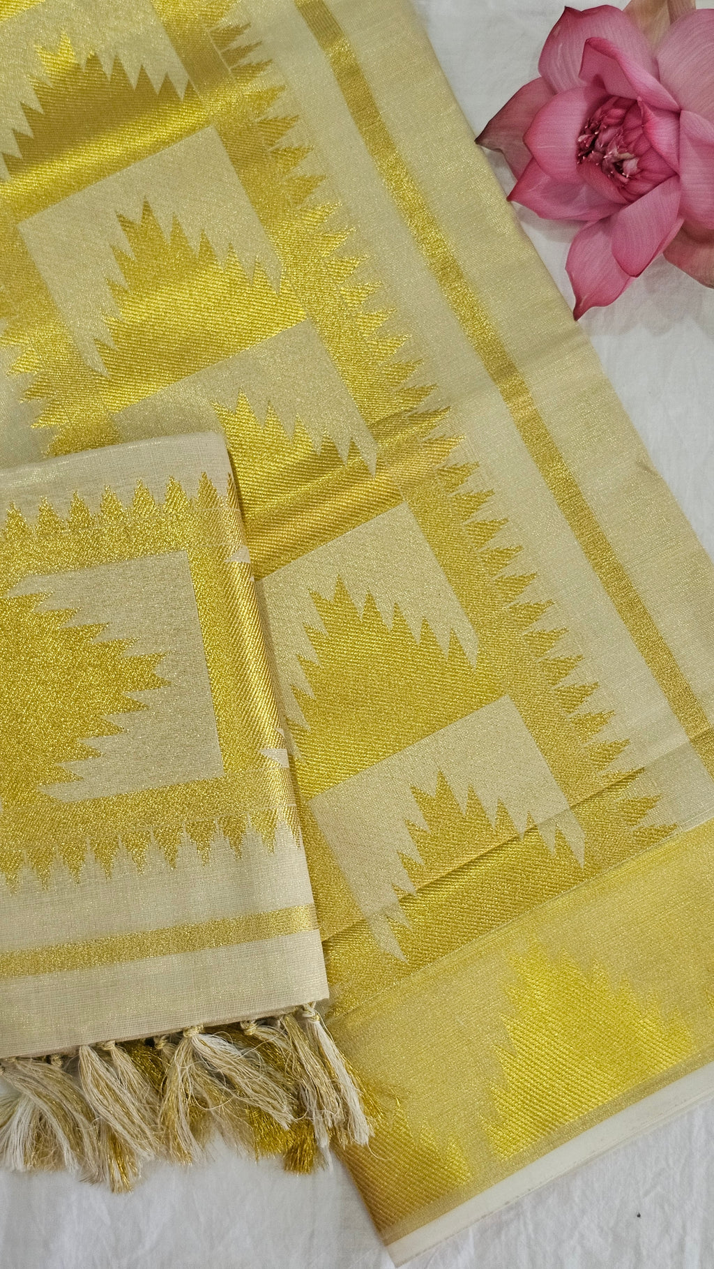 Temple design Kasavu set mundu with tassels  - KM308