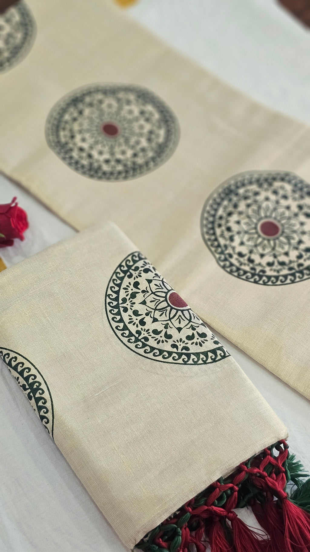 Mandala prints set mundu with tassels - KM312