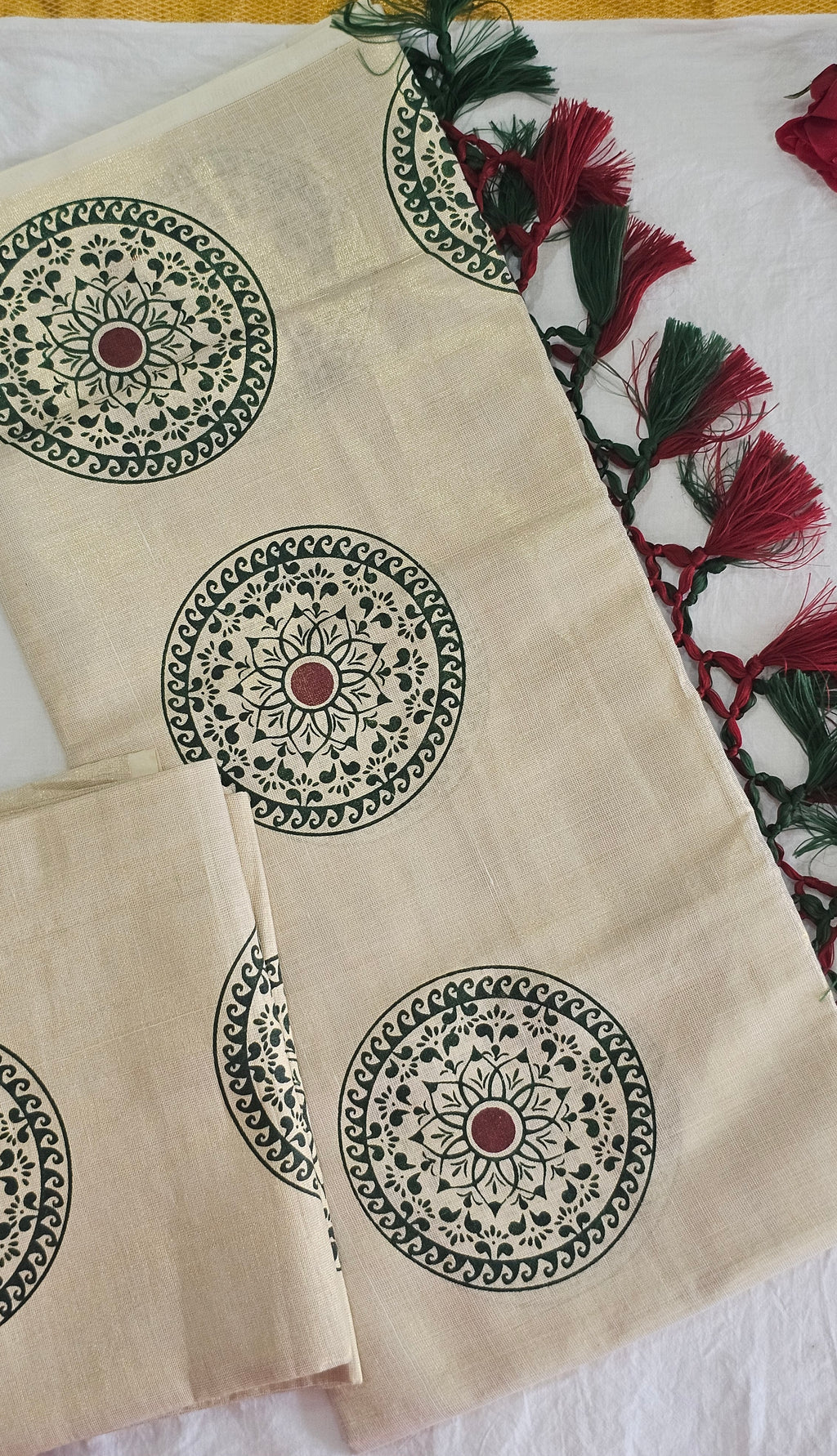 Mandala prints set mundu with tassels - KM312