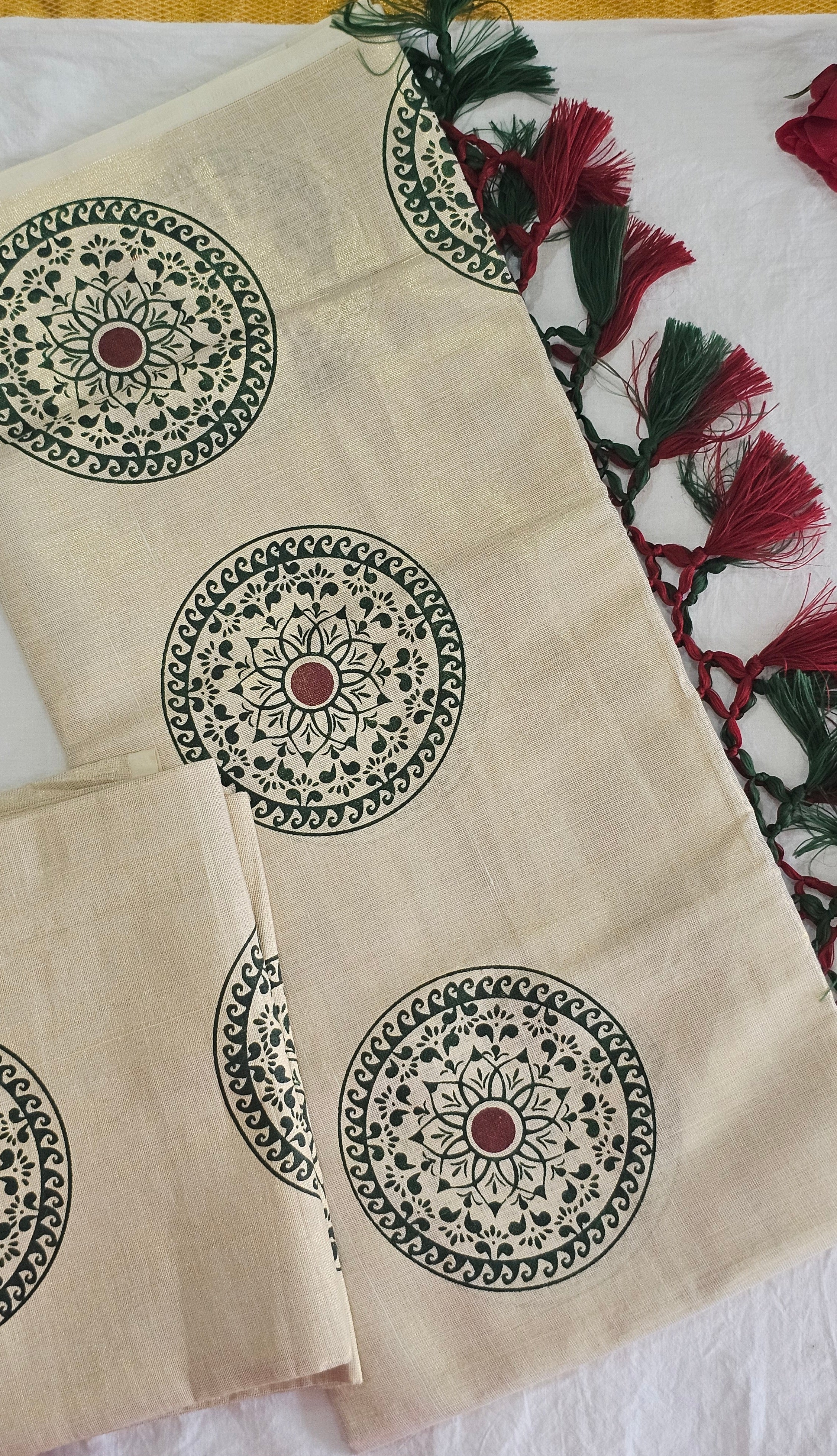 Mandala prints set mundu with tassels - KM312