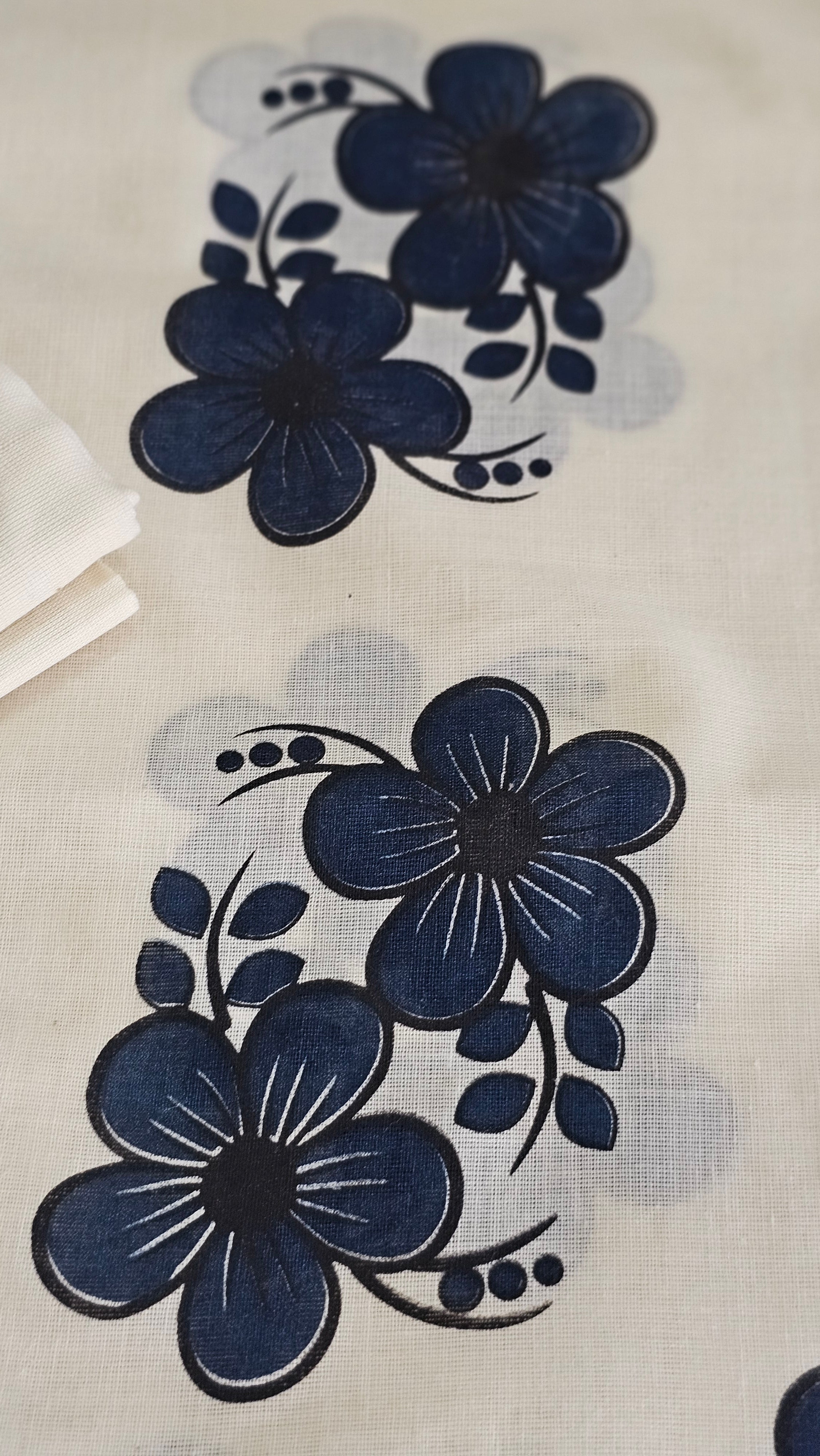 Dark blue floral motifs cotton set mundu - KM304