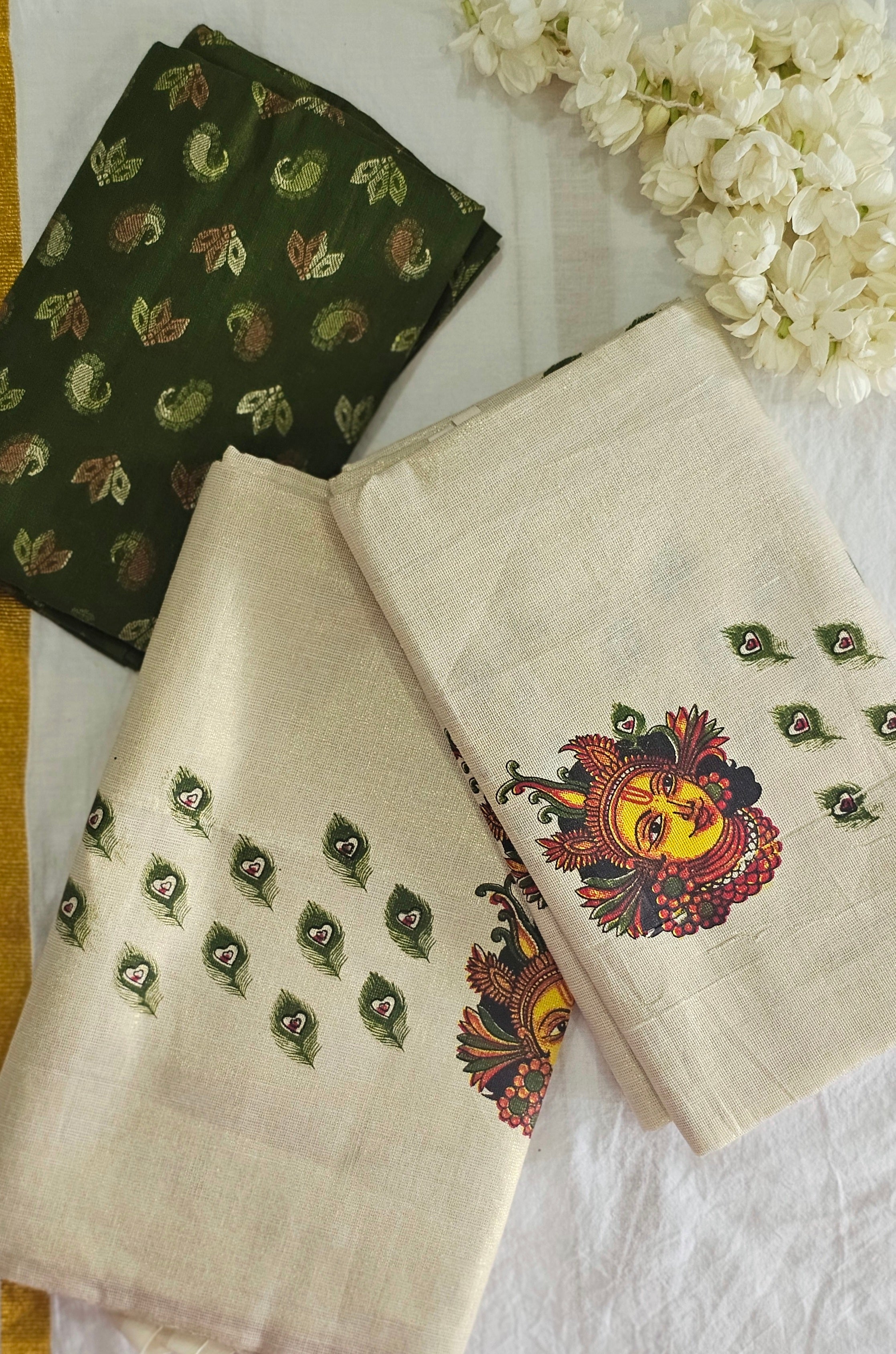 Krishna & Mayilpeeli Set mundu with blouse piece - KM306