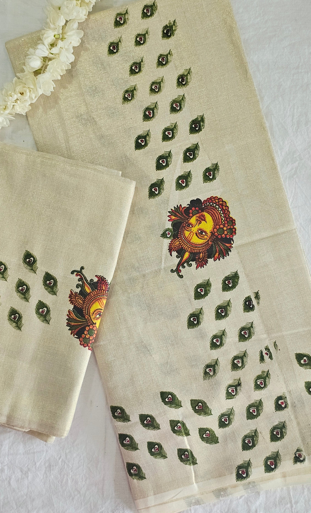 Krishna & Mayilpeeli Set mundu with blouse piece - KM306