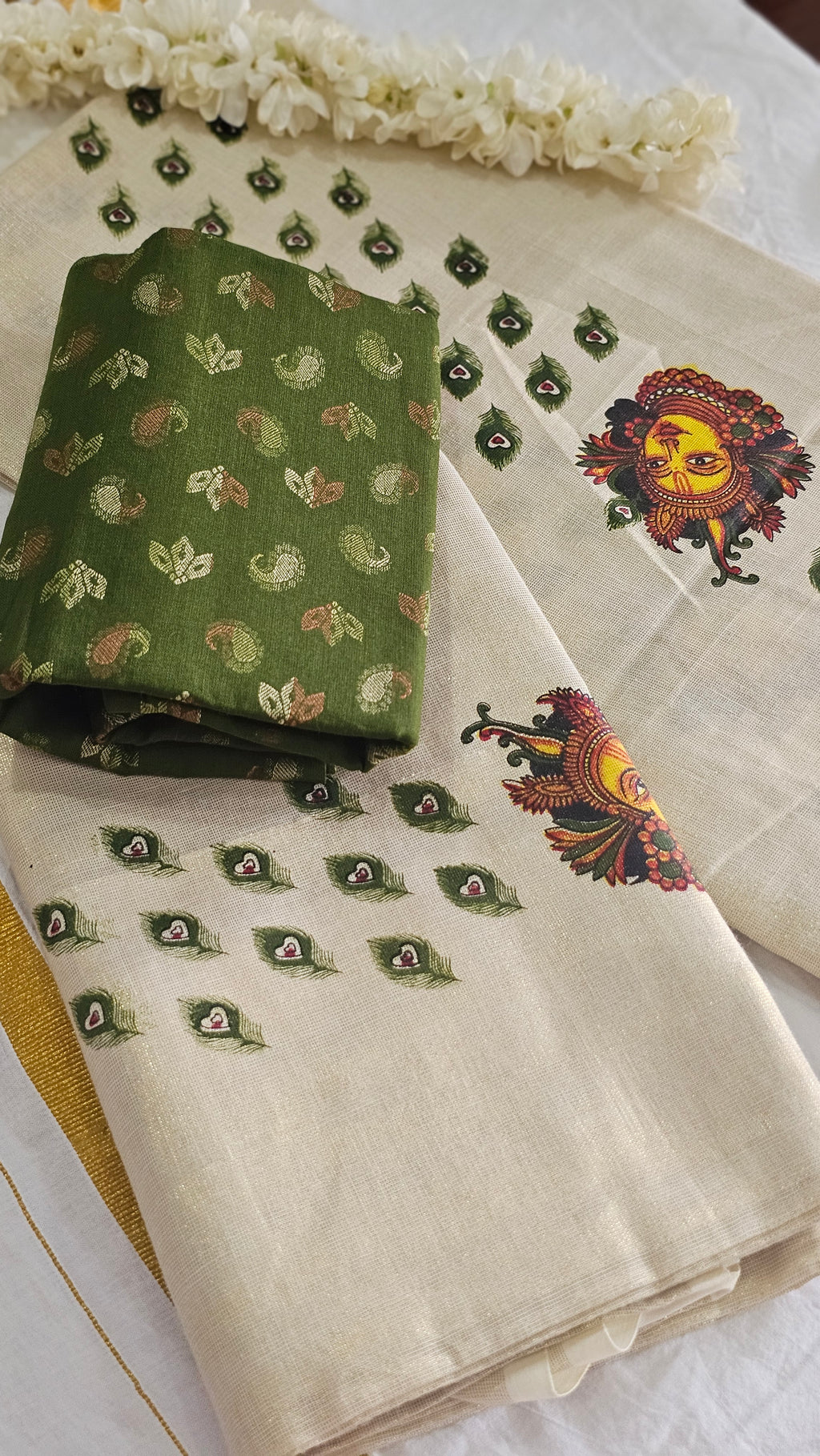 Krishna & Mayilpeeli Set mundu with blouse piece - KM306