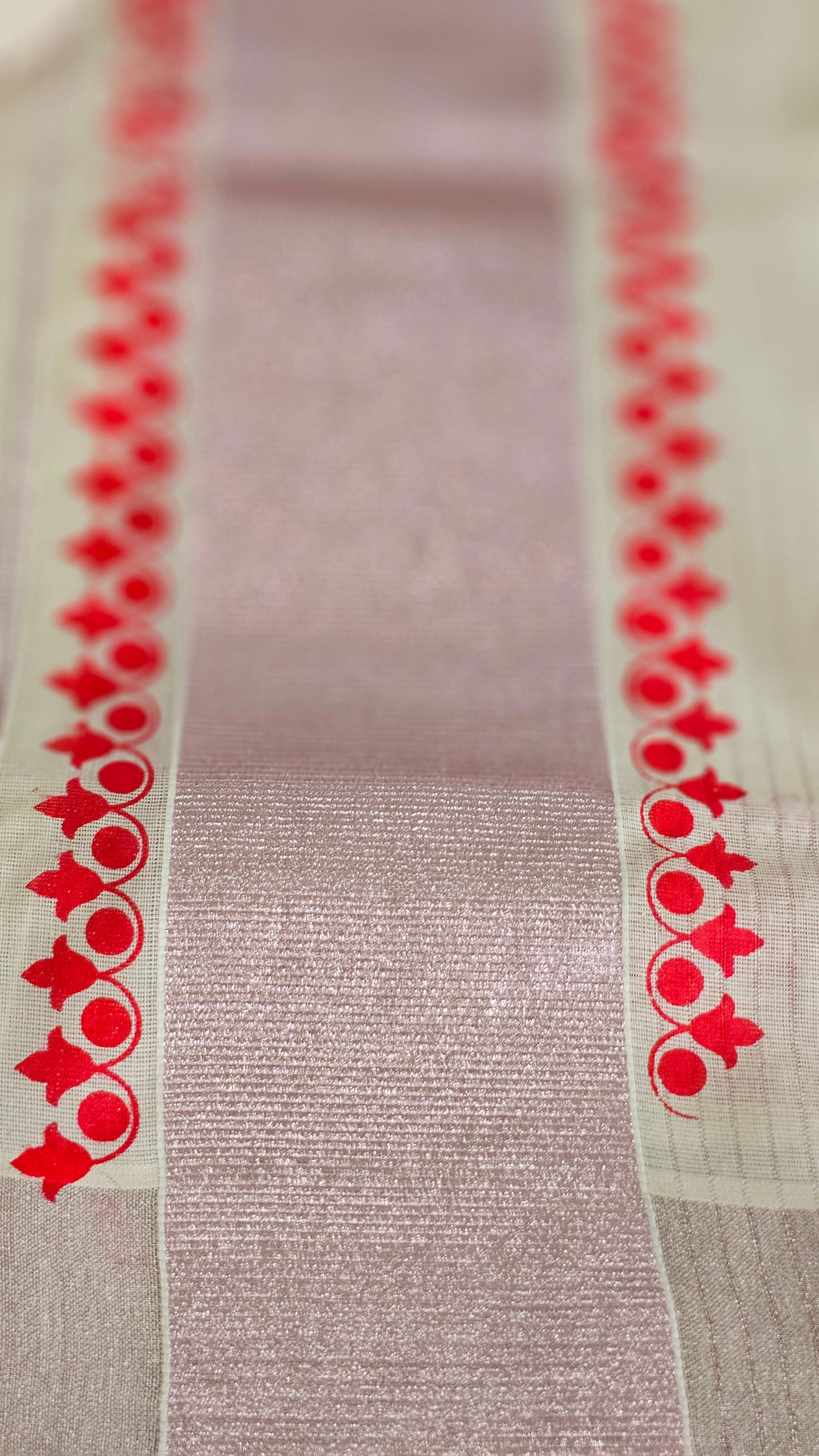 Cotton lines set mundu with rose copper kasavu - KM302