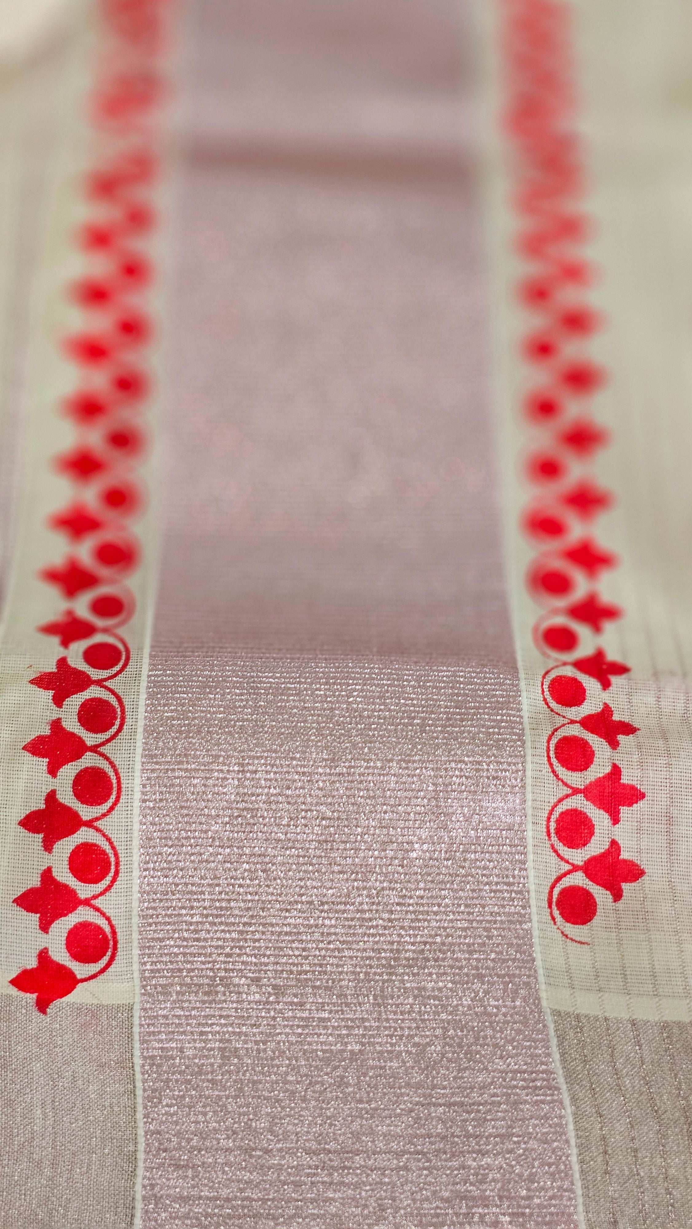 Cotton lines set mundu with rose copper kasavu - KM302
