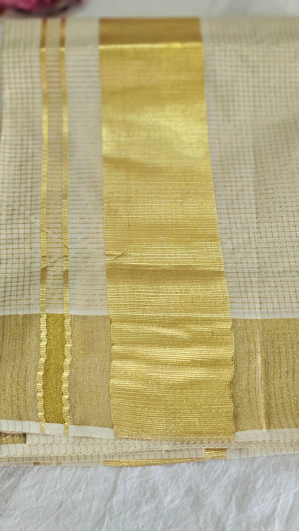 Micro check set mundu with rich kasavu - KM303