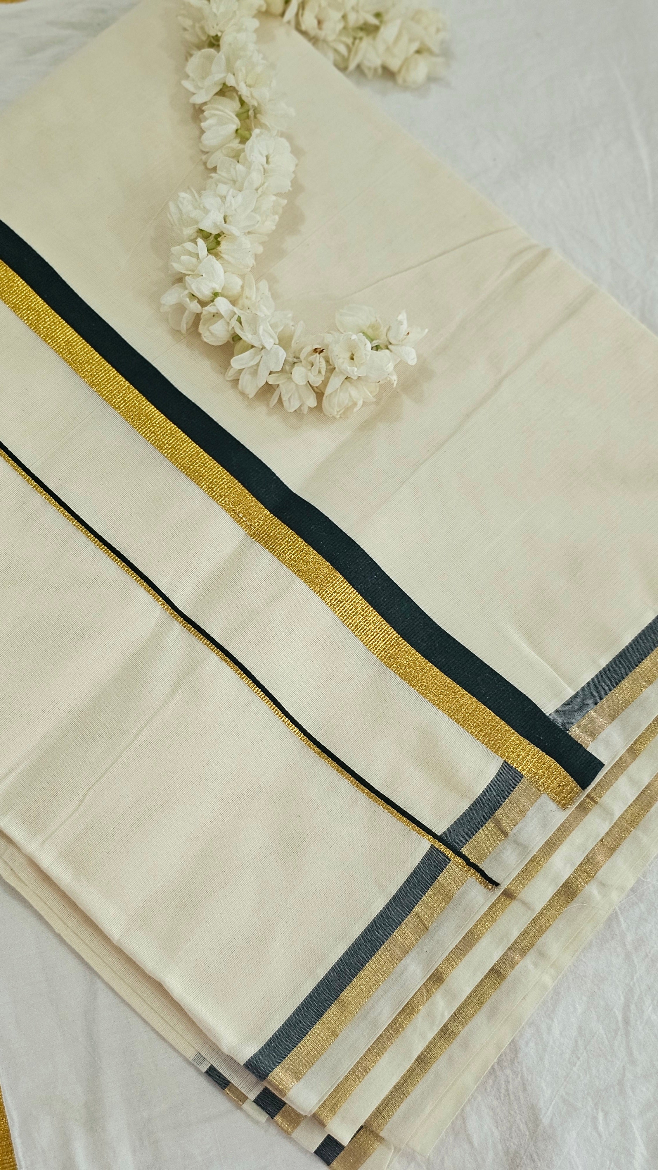 Puliyilakkara-kasavu cotton set saree - KM314