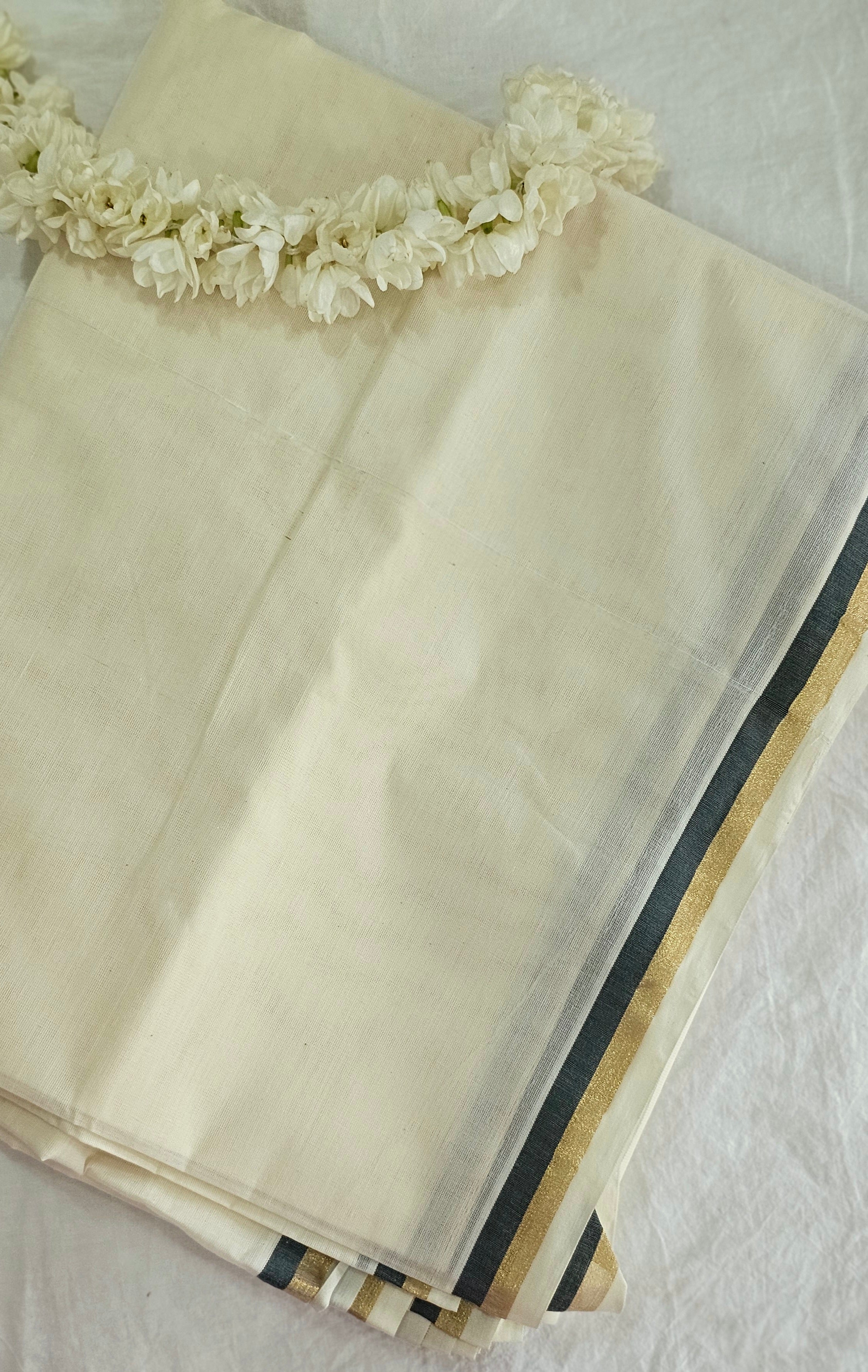 Puliyilakkara-kasavu cotton set saree - KM314