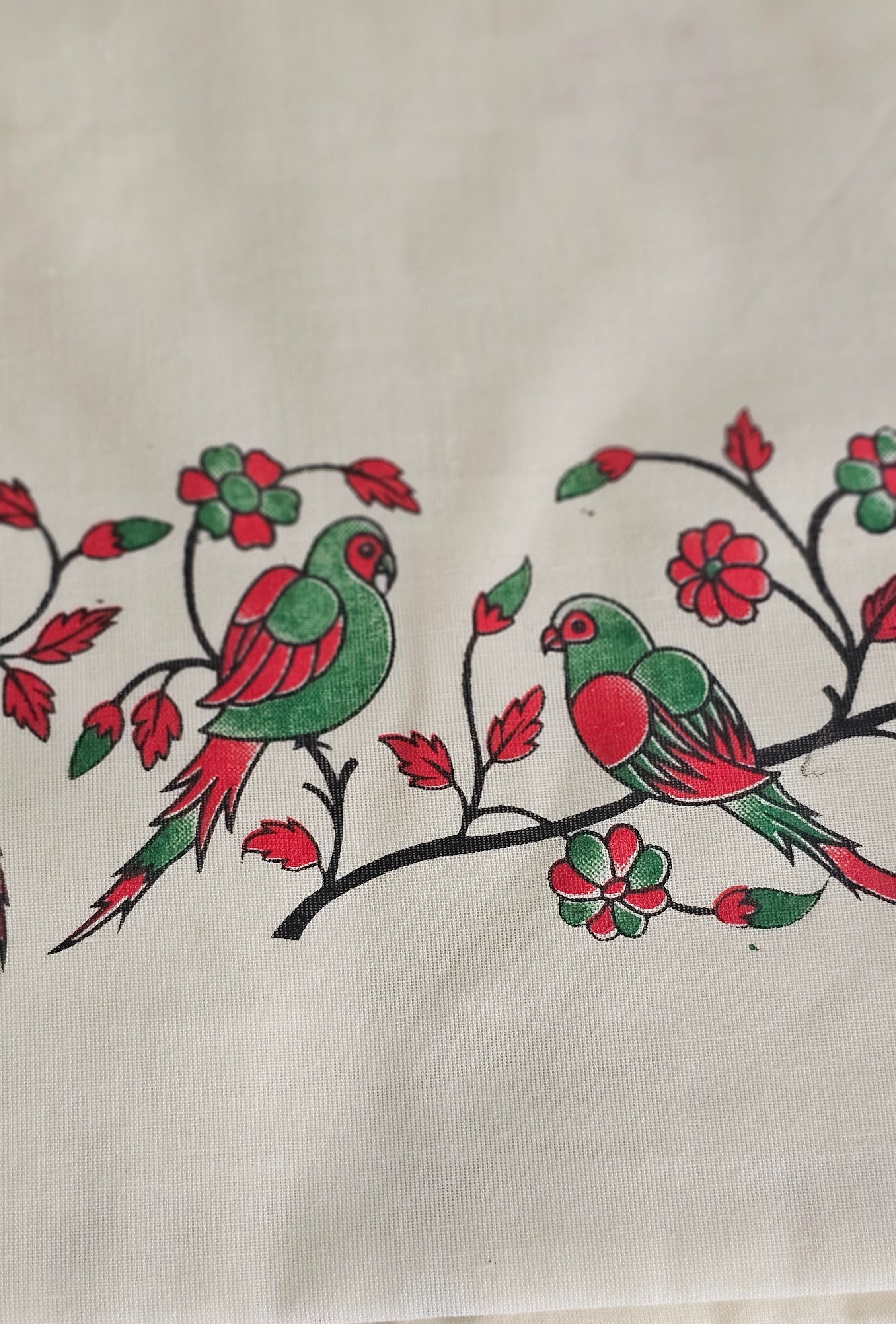 Parrot prints cotton set saree with blouse piece - KM315
