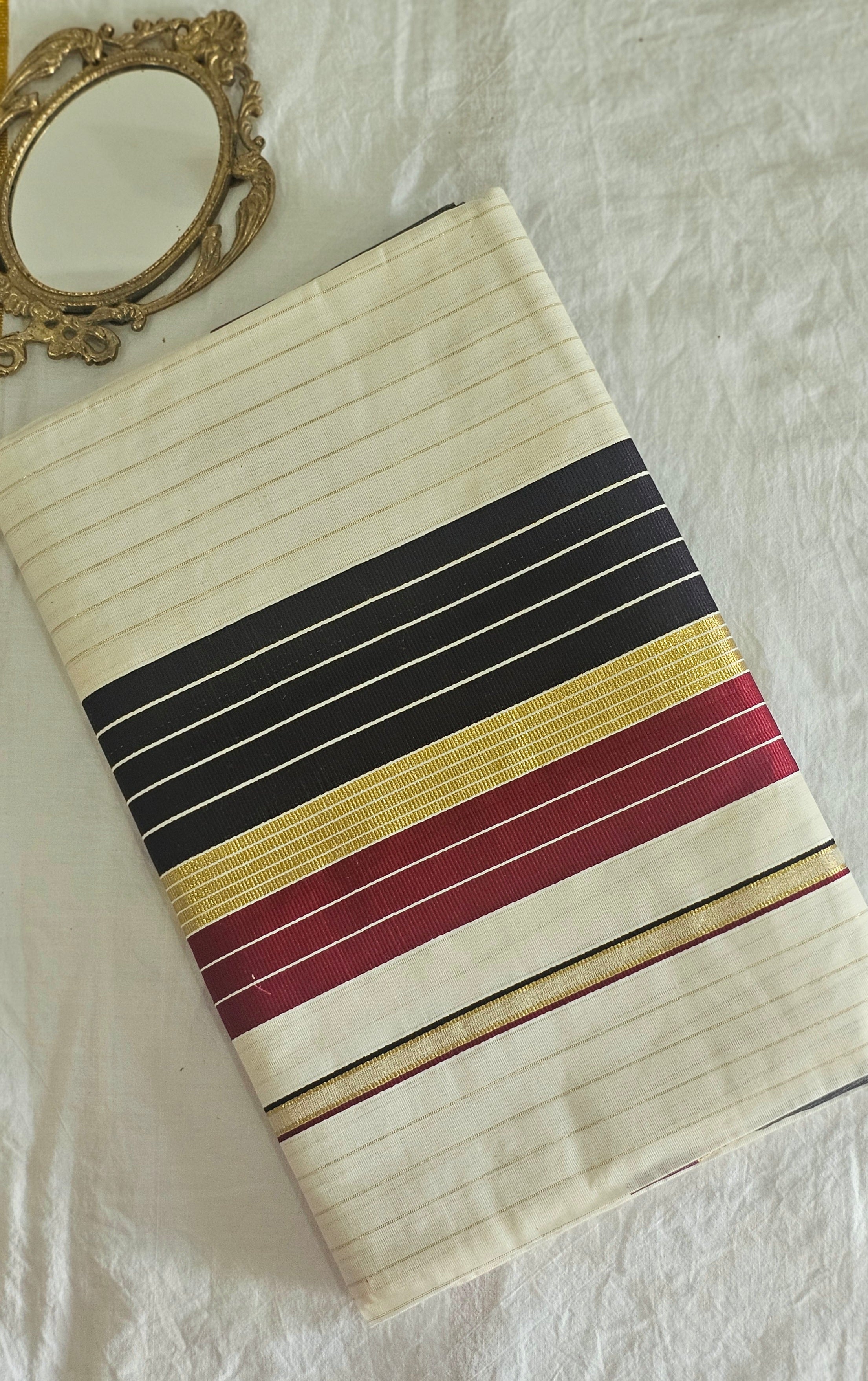 Maroon & Black with gold fine lines set saree - KM317