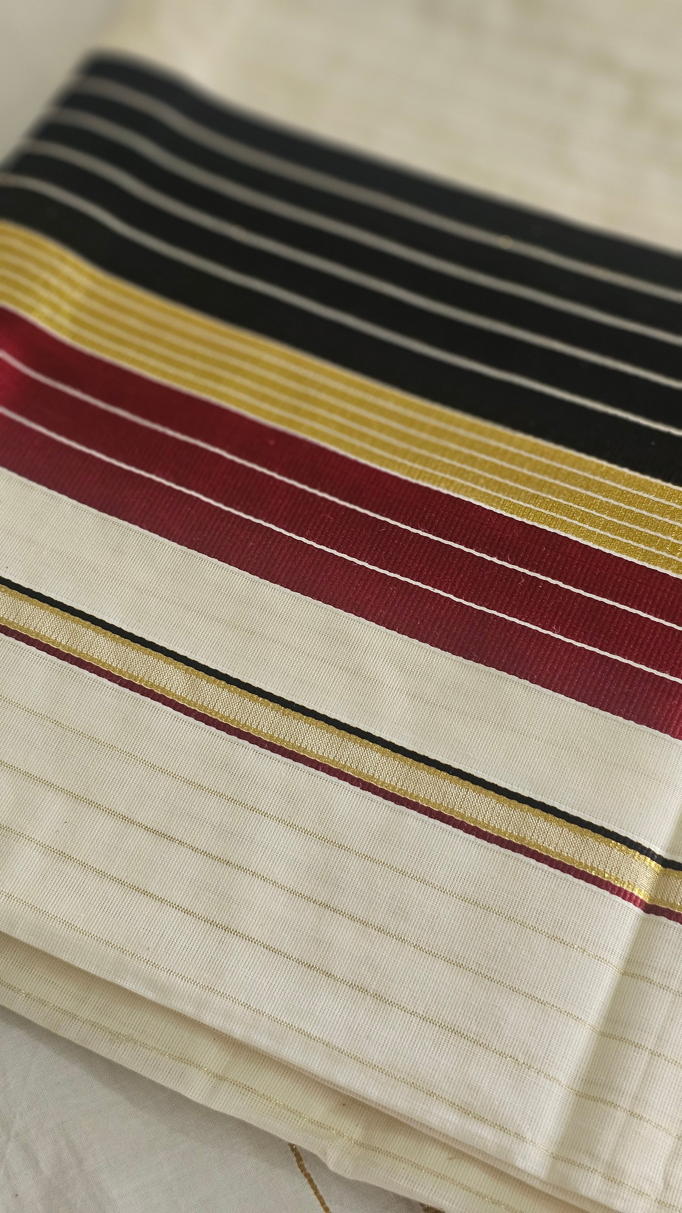Maroon & Black with gold fine lines set saree - KM317