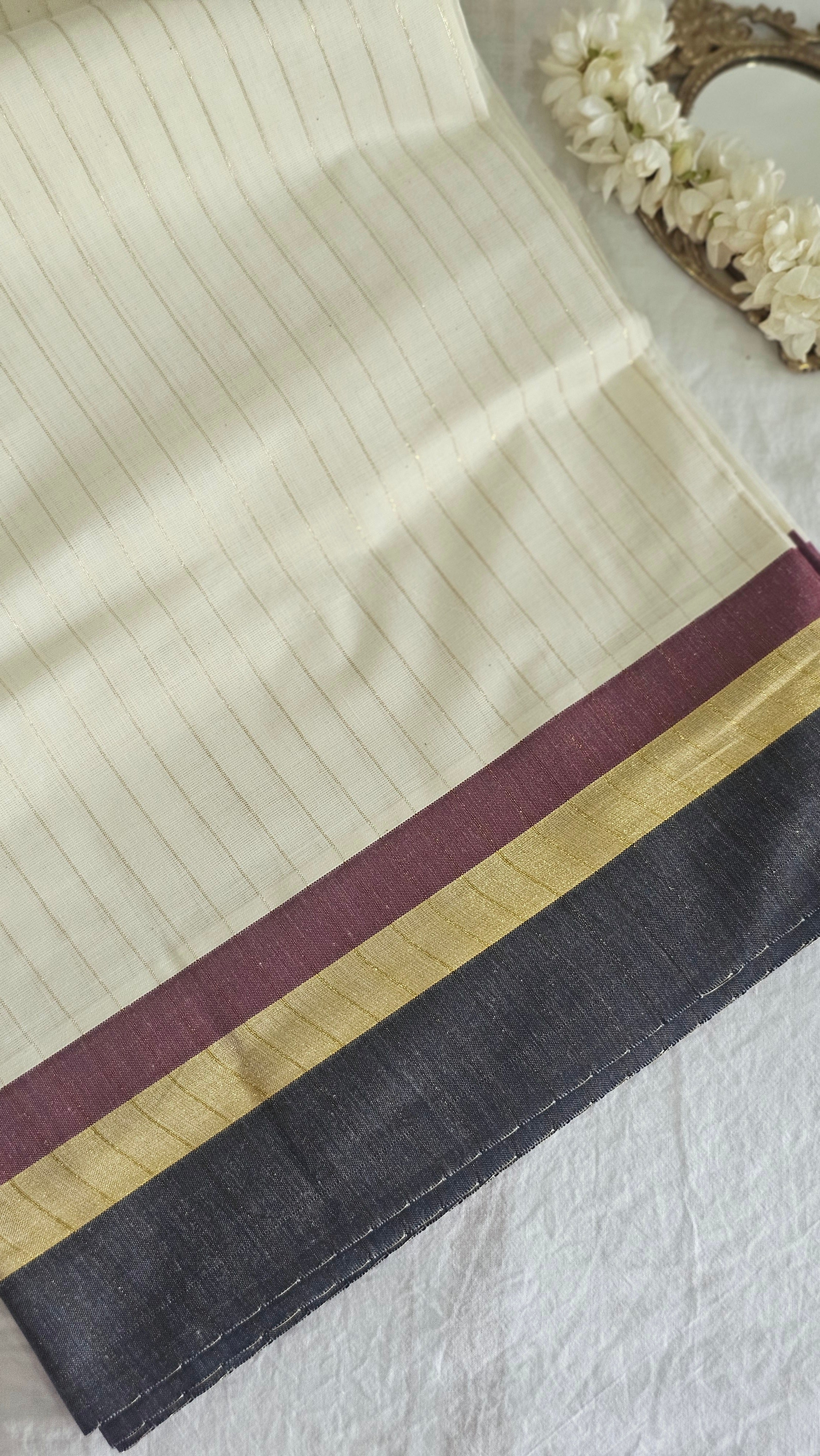 Maroon & Black with gold fine lines set saree - KM317