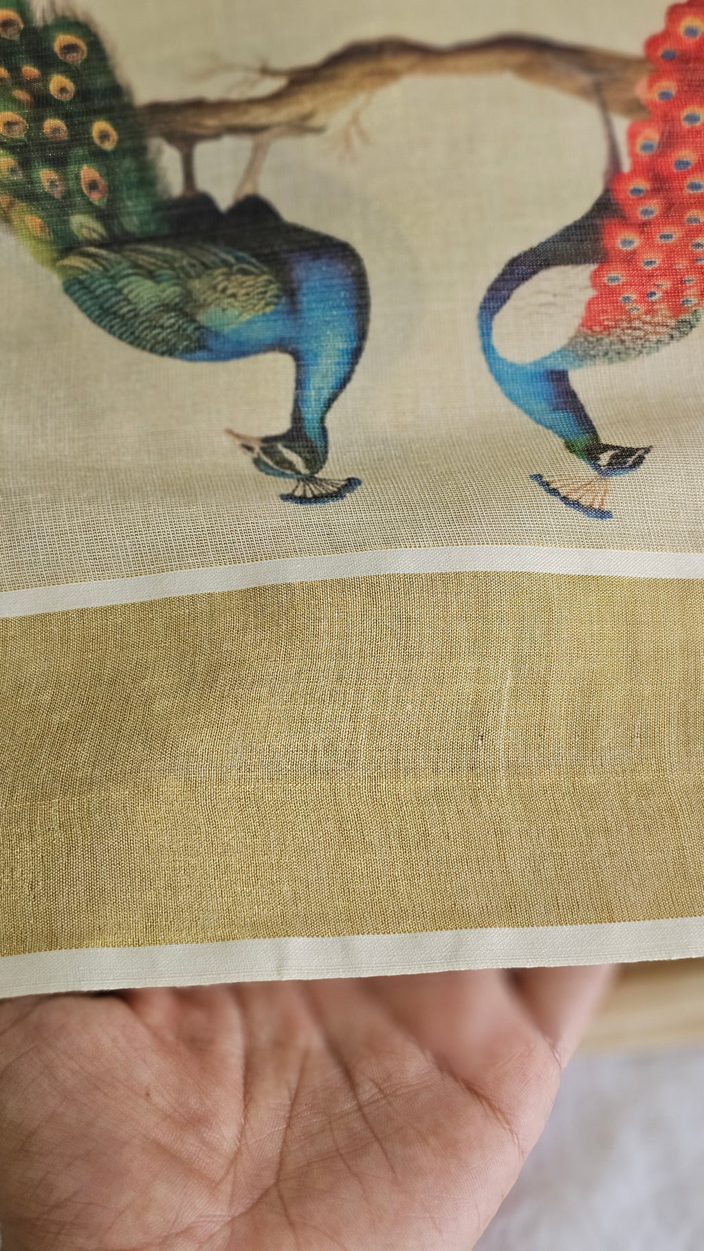 Peacock design Kerala tissue set saree with tassels - KM320