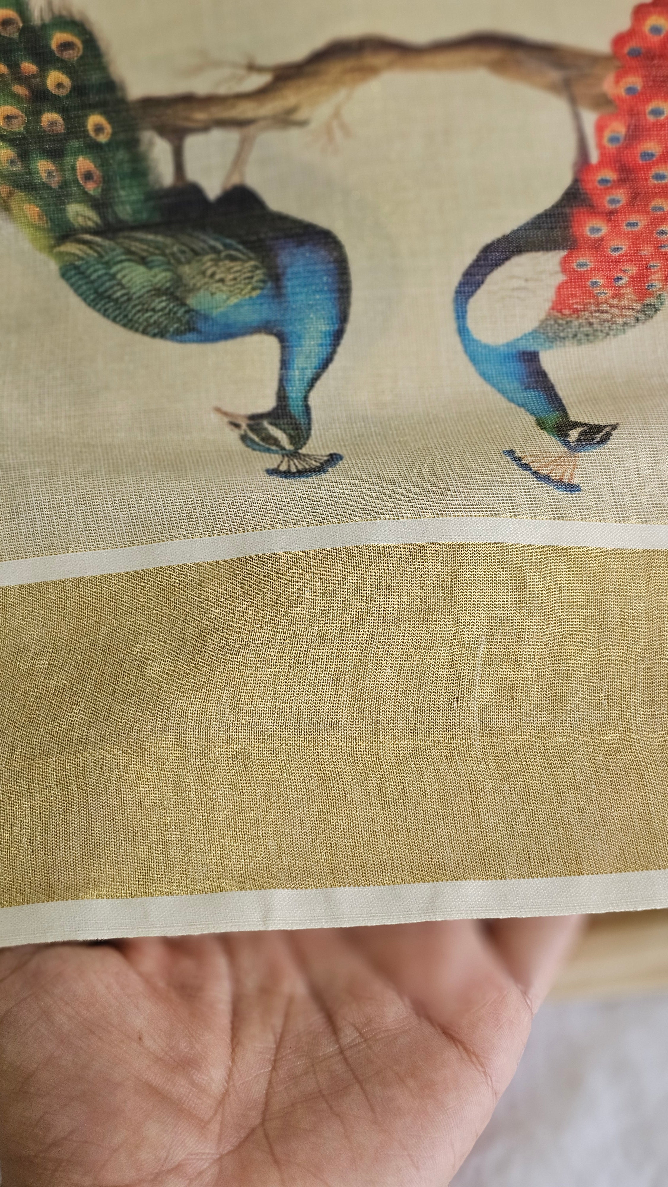 Peacock design Kerala tissue set saree with tassels - KM320
