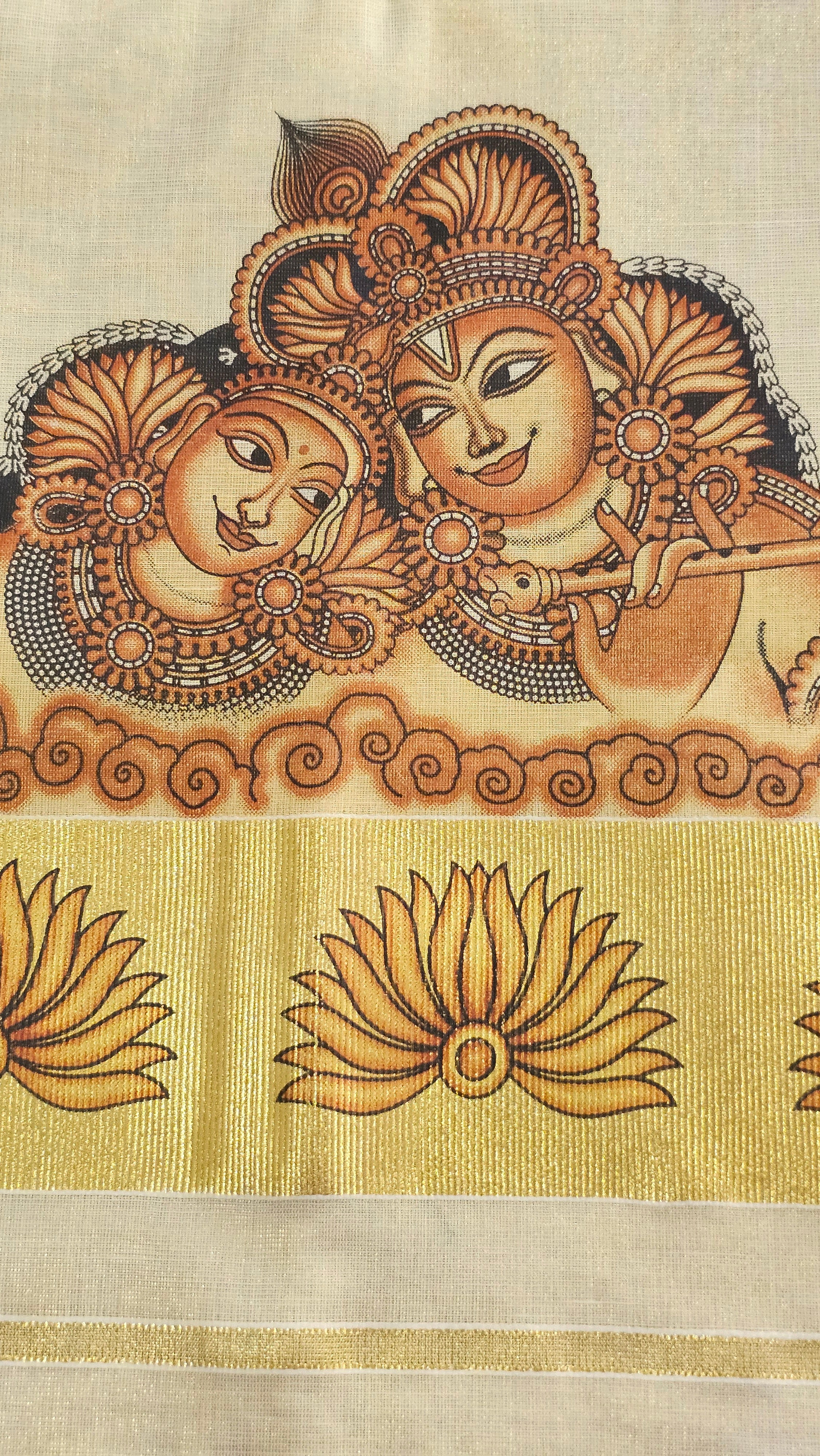 Krishna mural print kasavu set saree - KM322