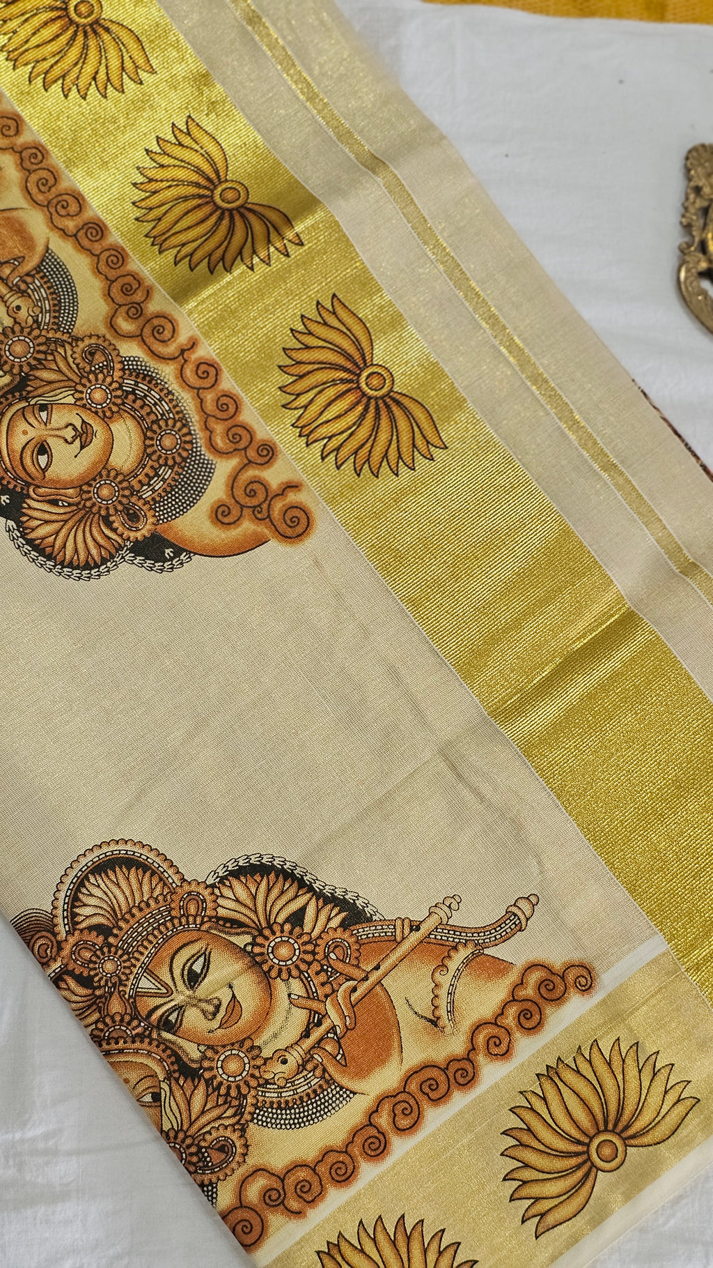 Krishna mural print kasavu set saree - KM322