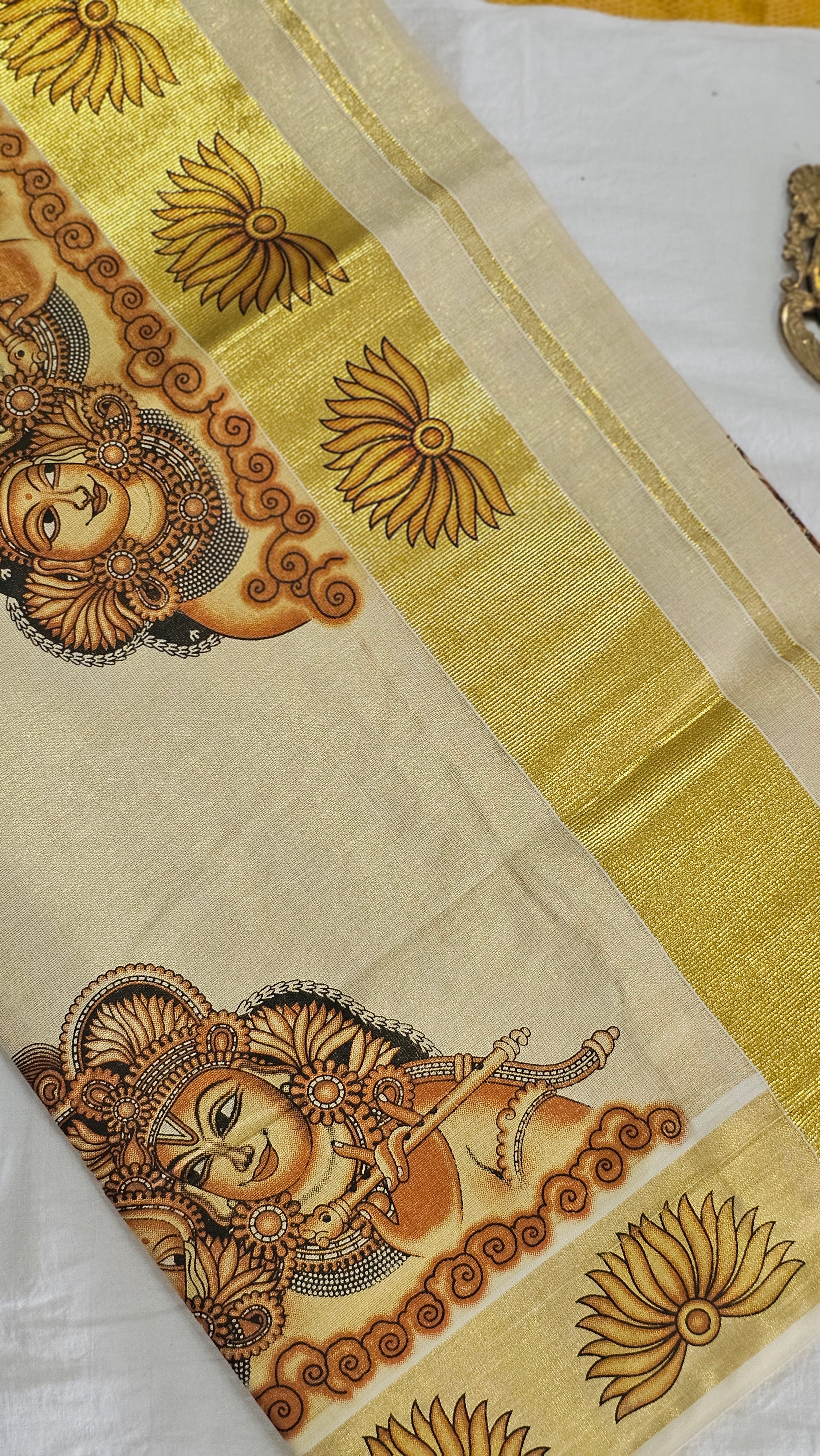 Krishna mural print kasavu set saree - KM322