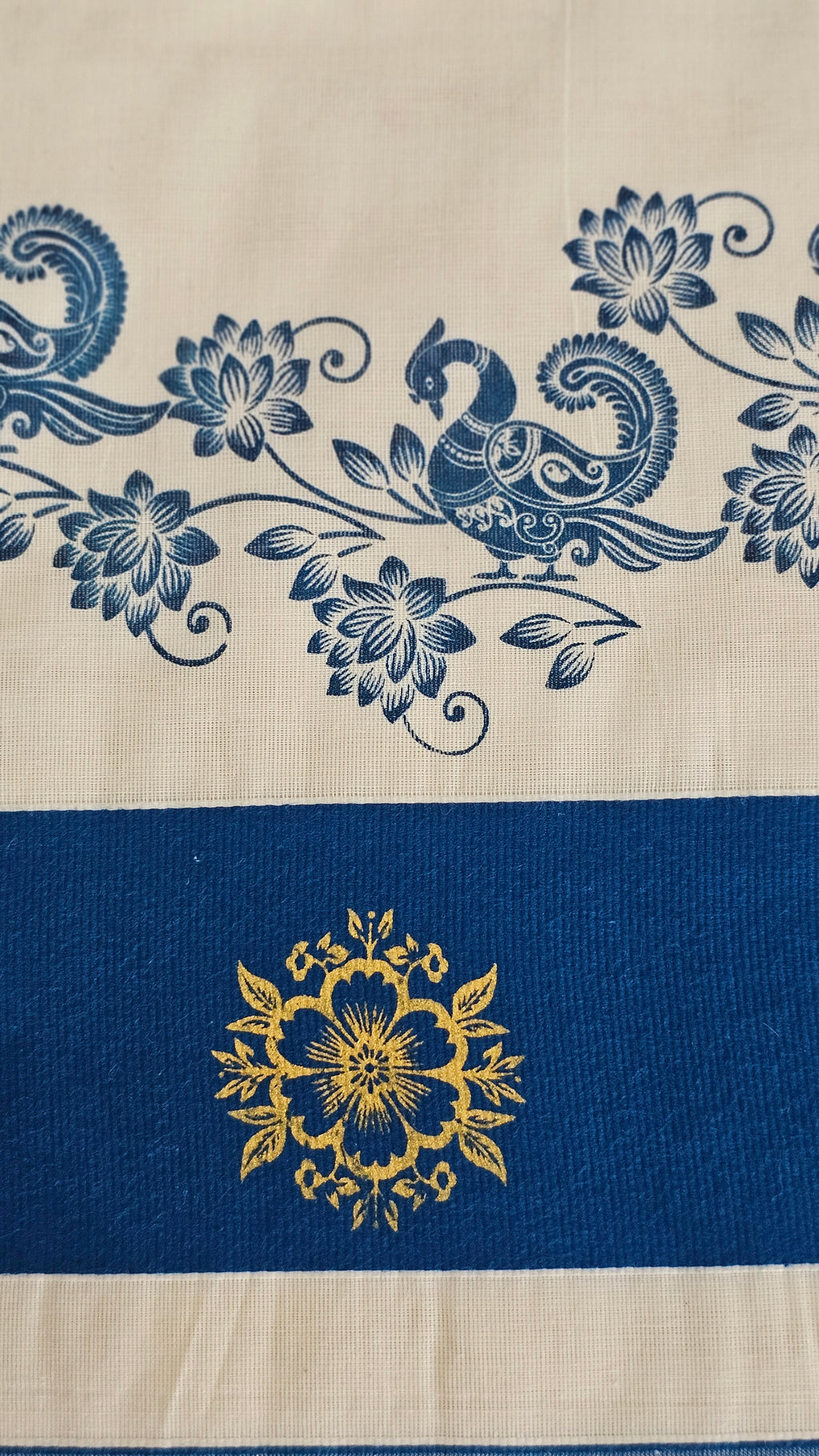 Blue floral motif Cotton set saree - KM318