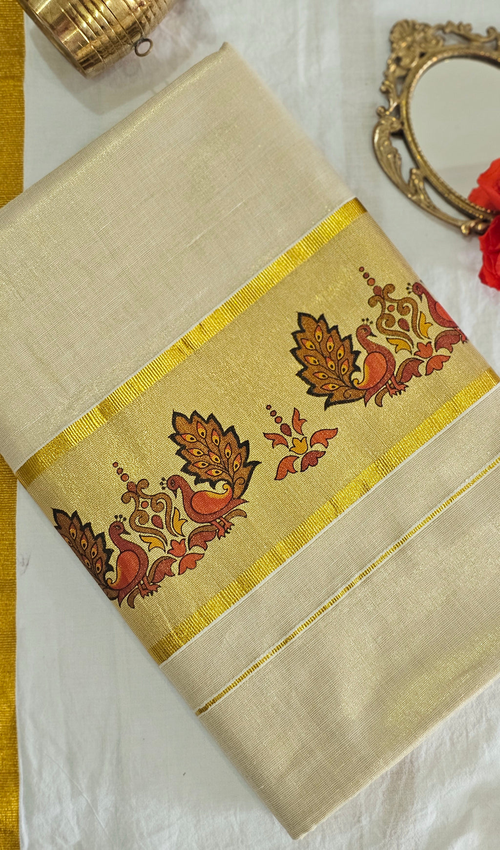 Peacock motif kasavu set saree - KM321