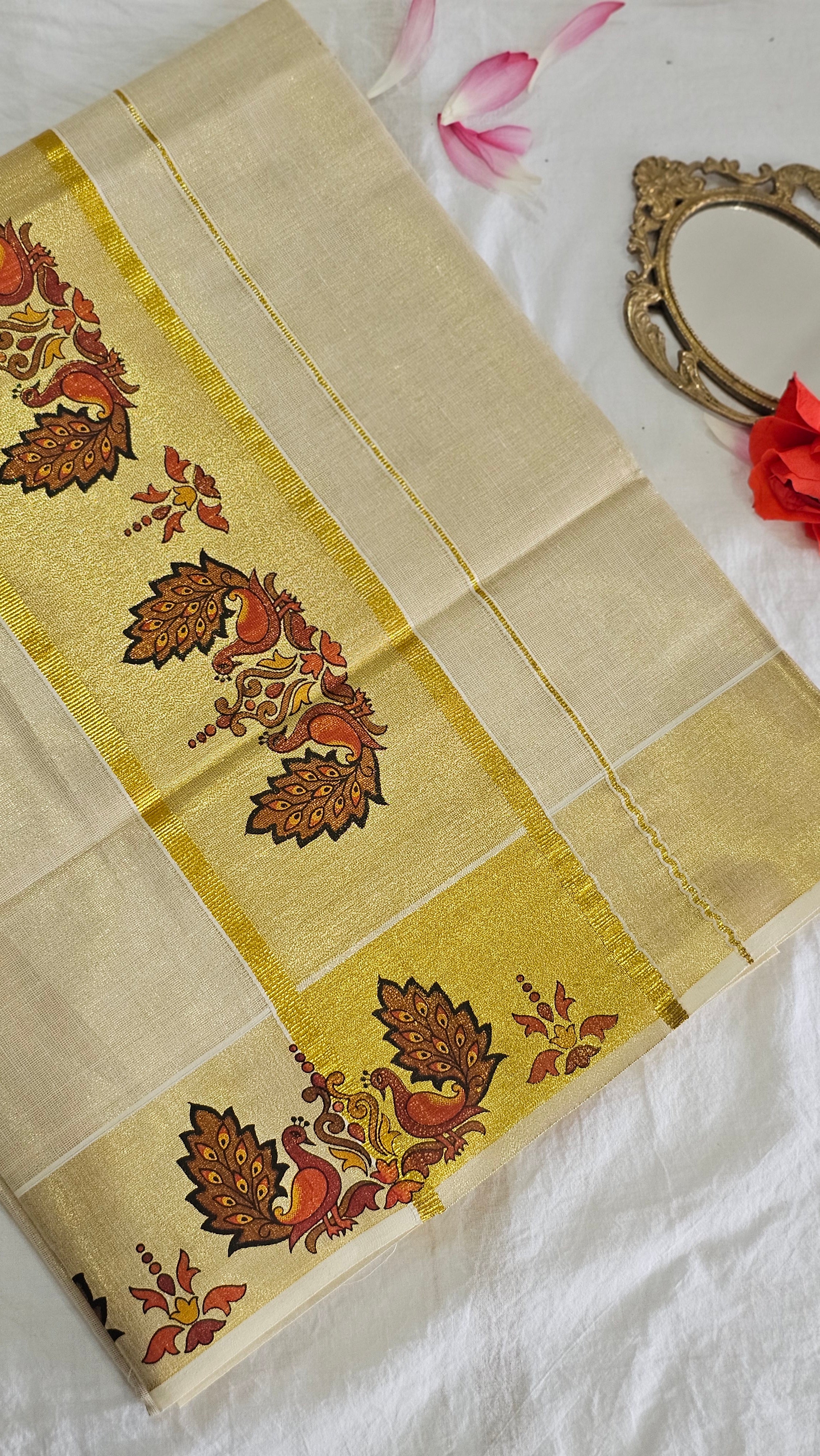 Peacock motif kasavu set saree - KM321