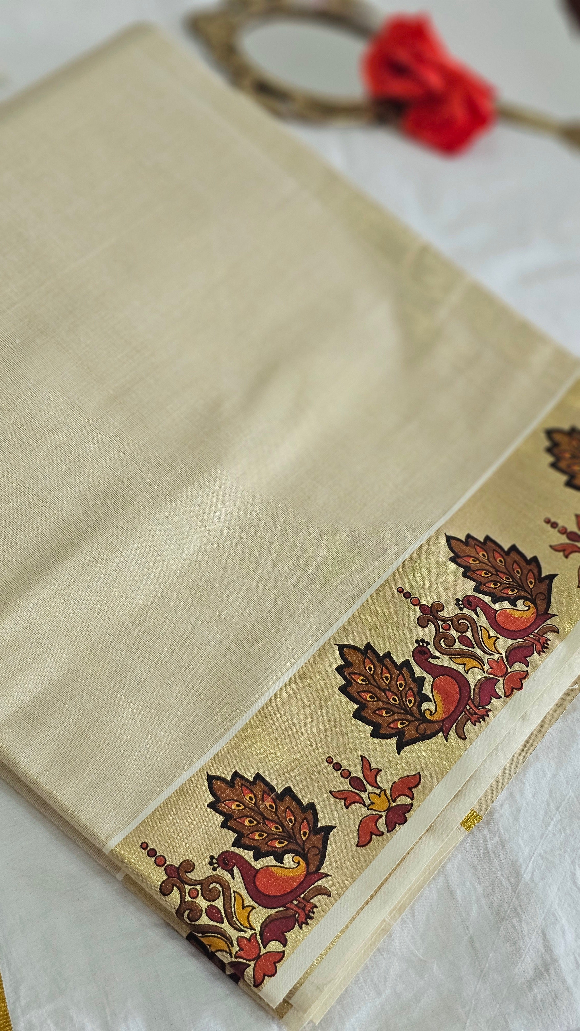 Peacock motif kasavu set saree - KM321