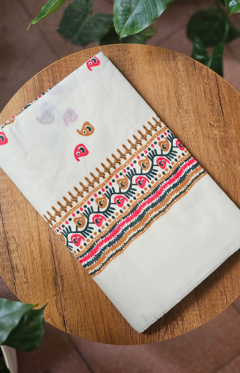 Multicolor printed cotton saree with blouse - KM427