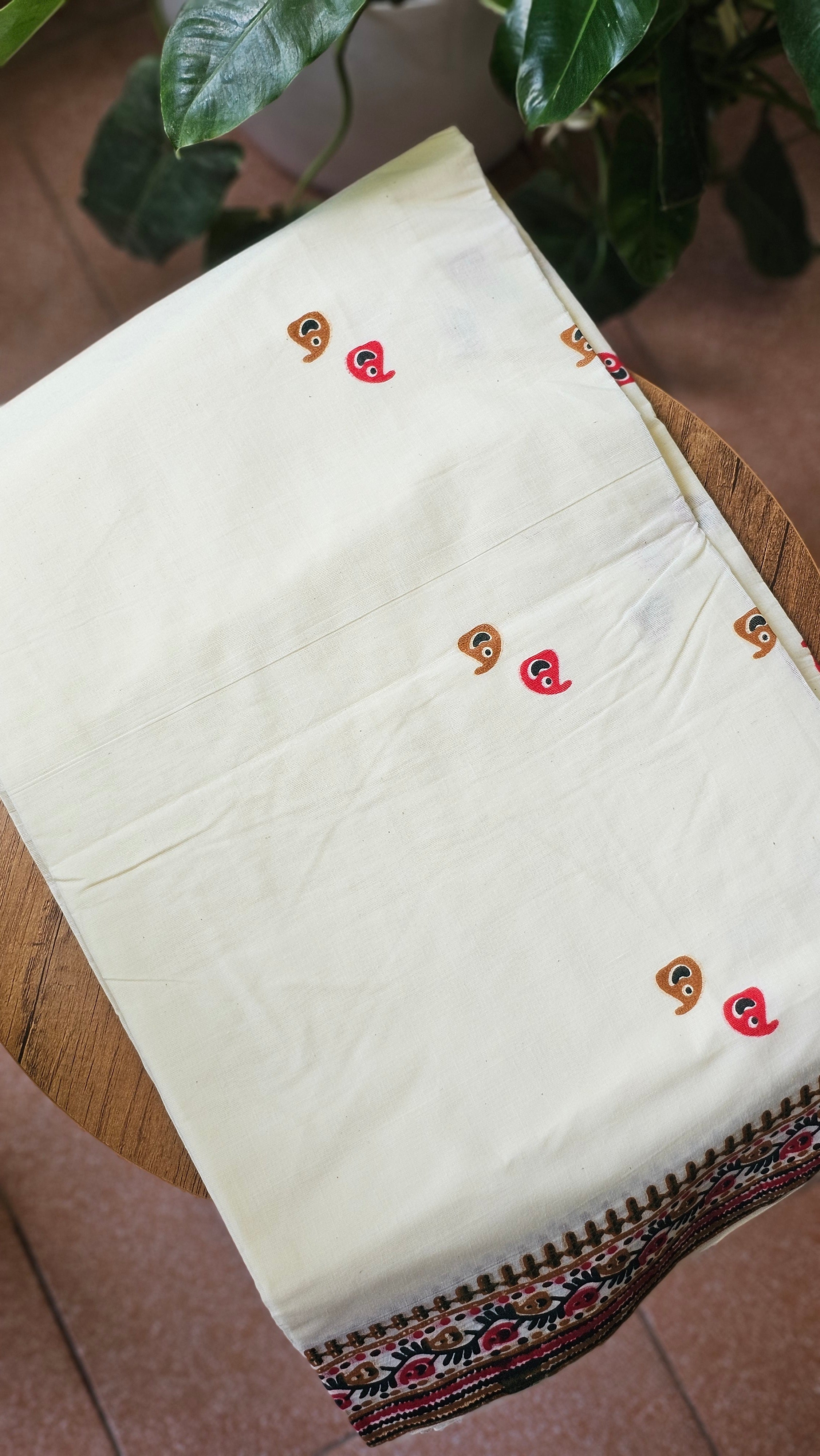 Multicolor printed cotton saree with blouse - KM427