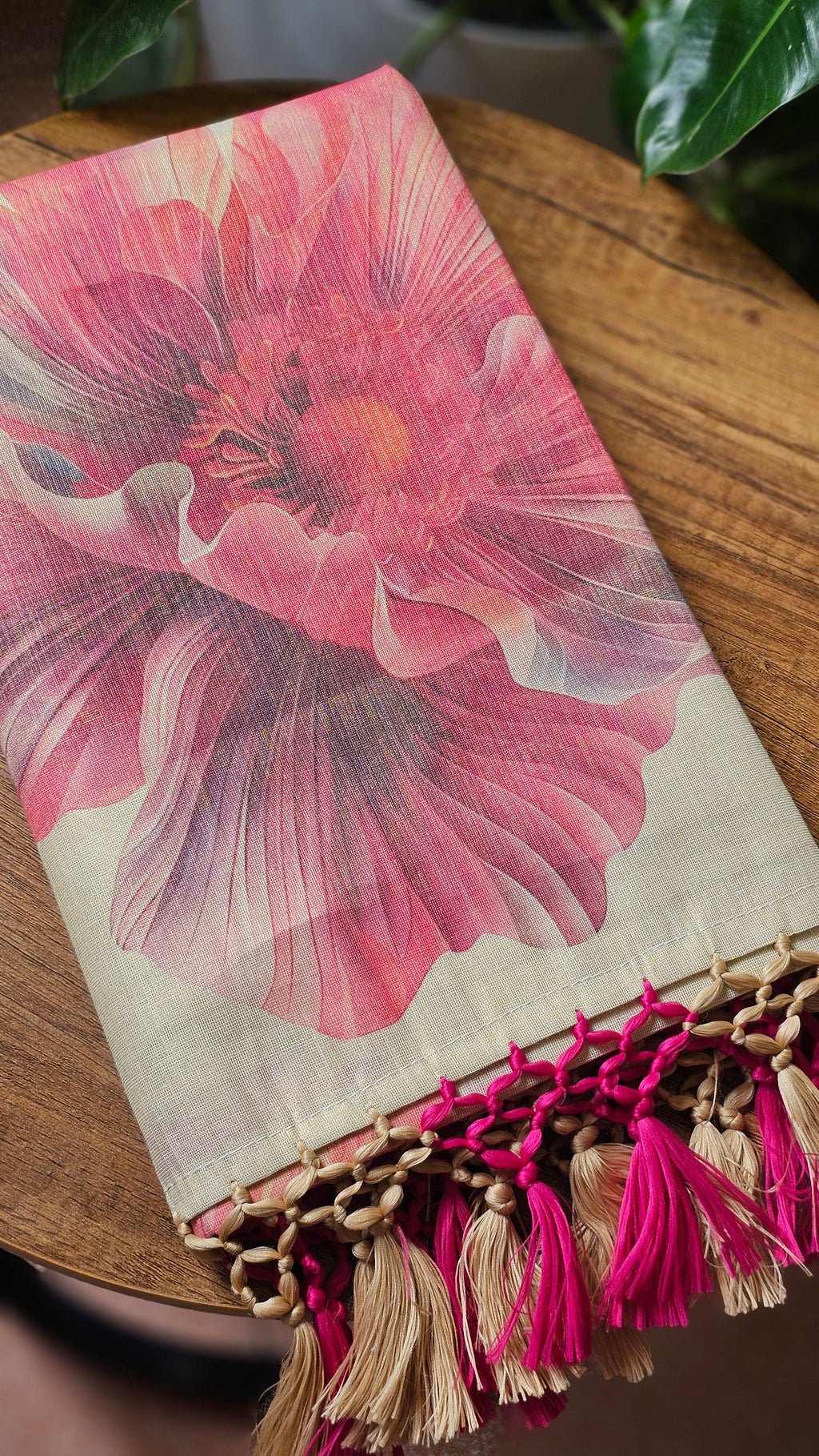 Pink floral digital printed tissue saree - KM331
