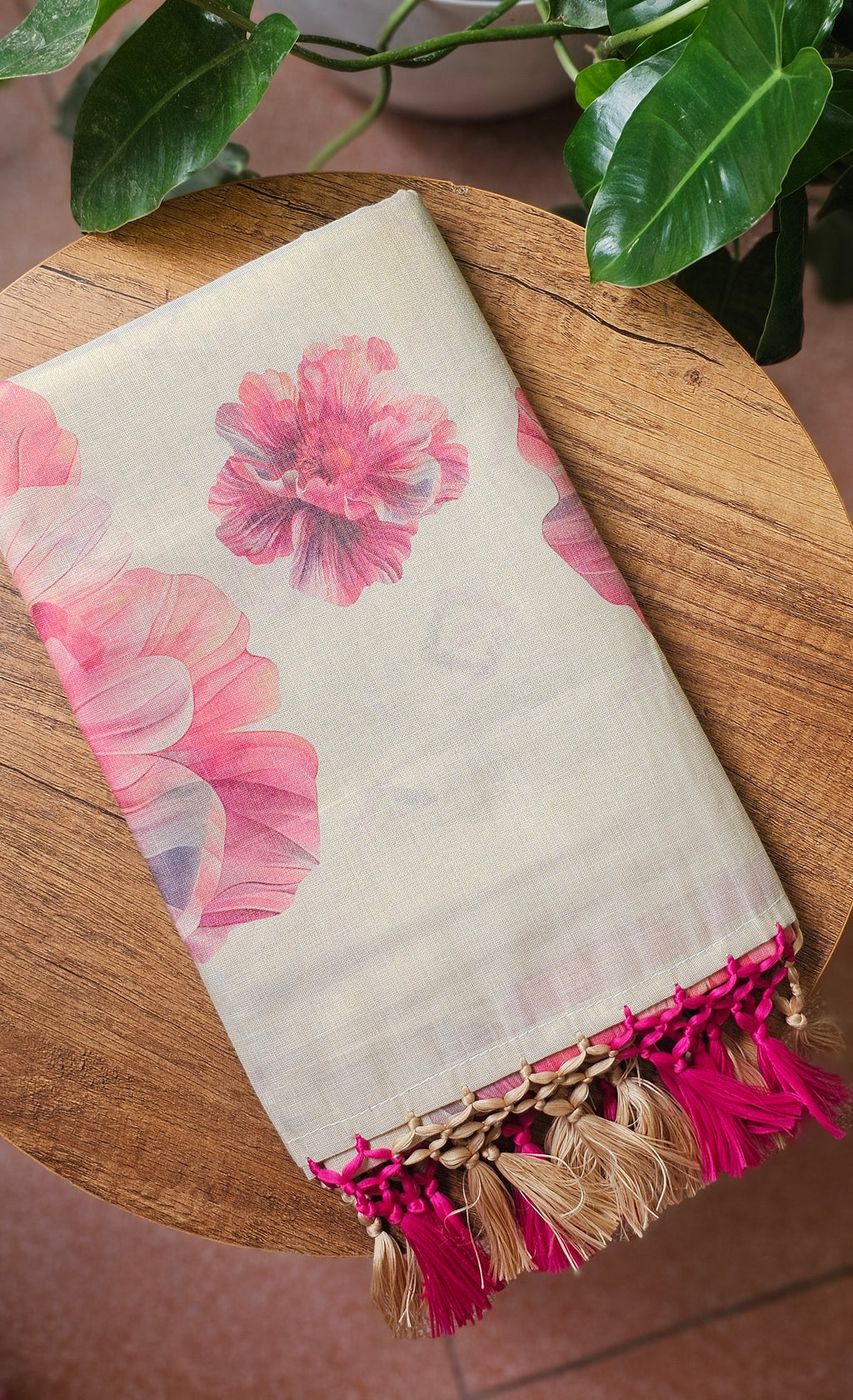 Pink floral digital printed tissue saree - KM331