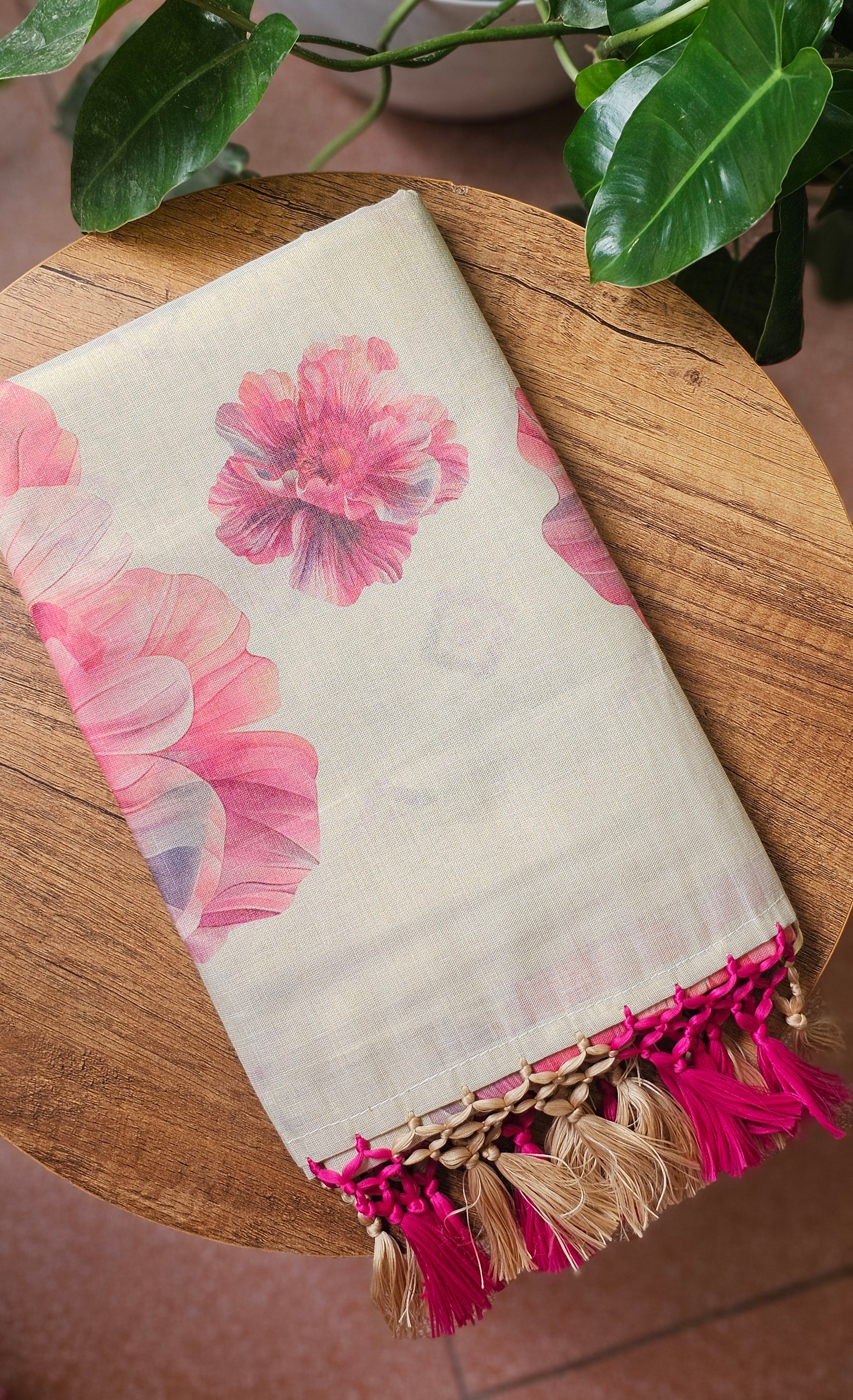 Pink floral digital printed tissue saree - KM331