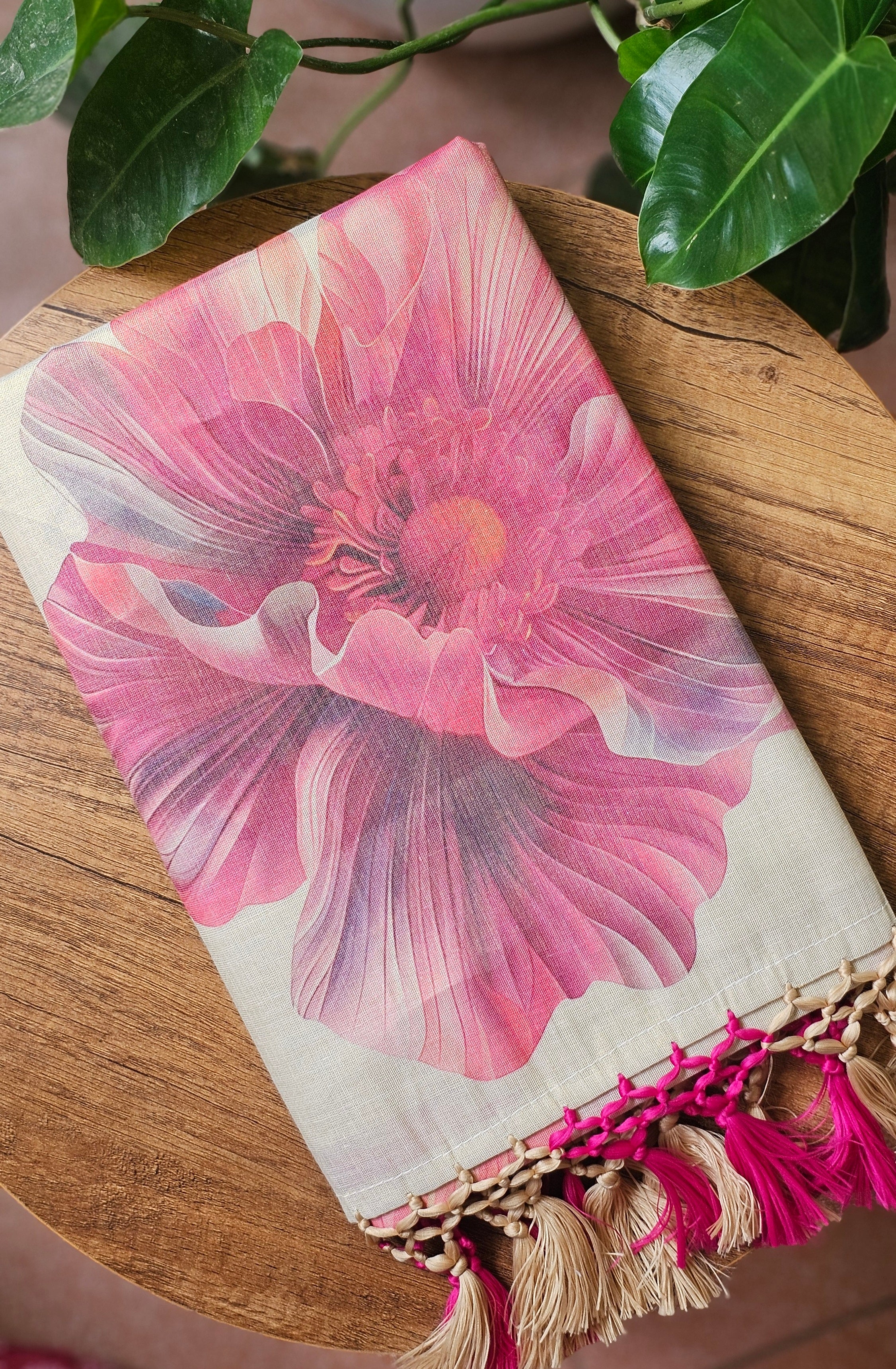 Pink floral digital printed tissue saree - KM331