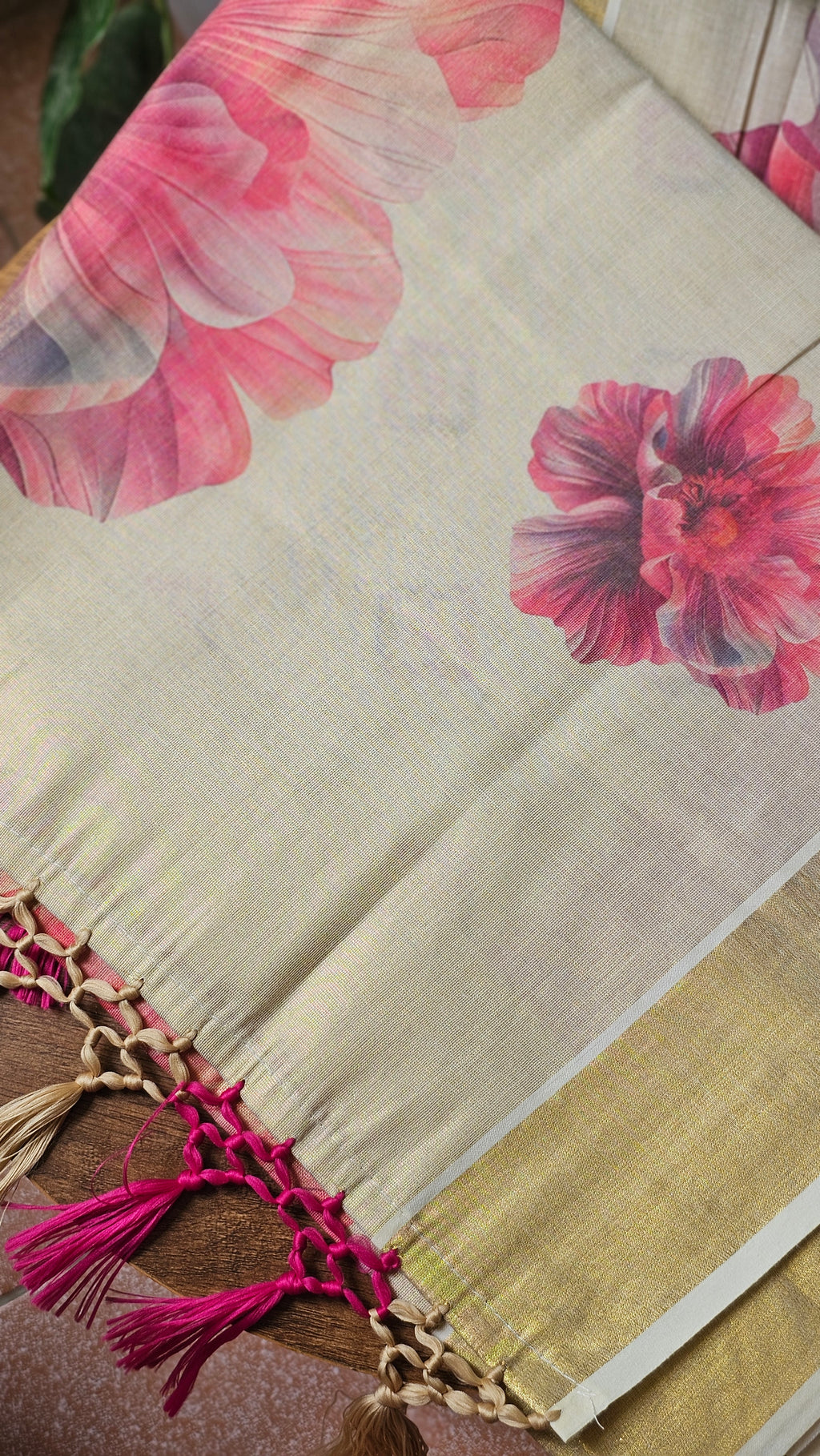 Pink floral digital printed tissue saree - KM331
