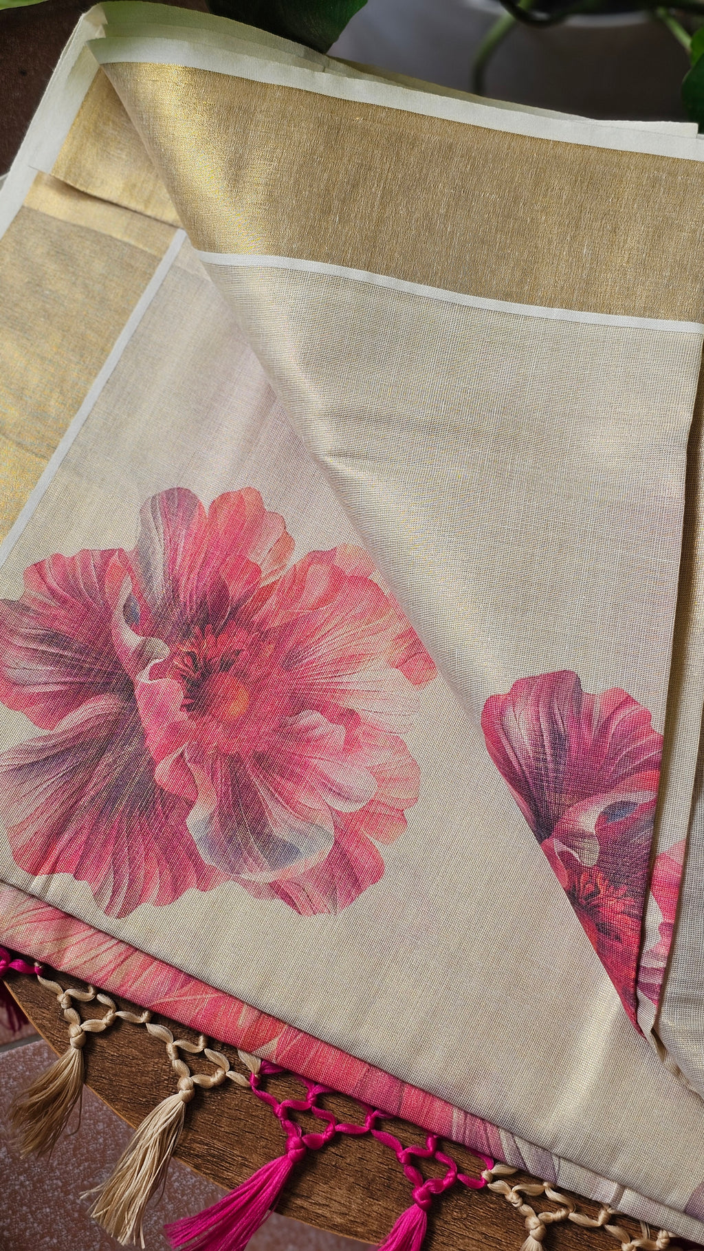 Pink floral digital printed tissue saree - KM331