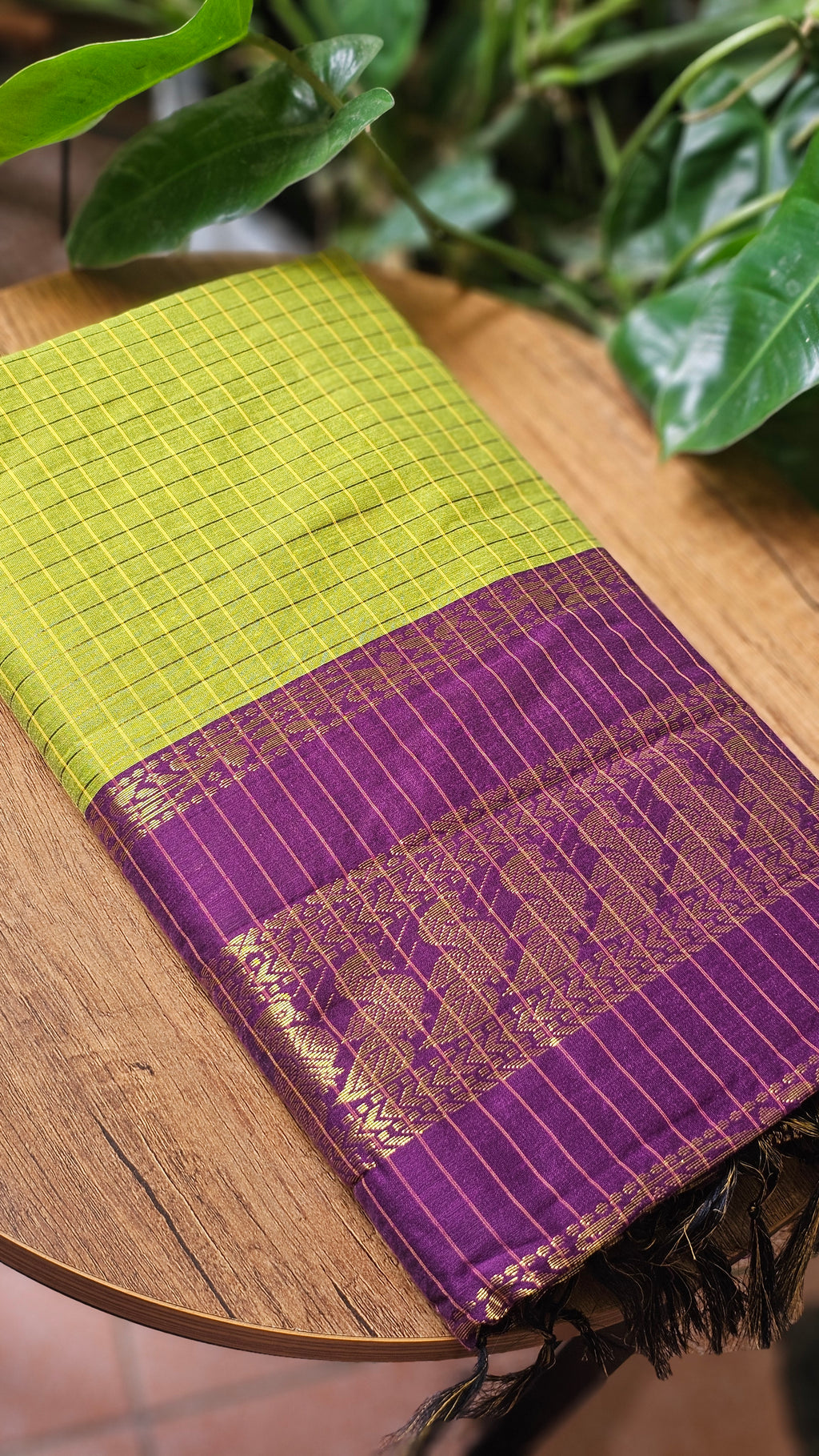 Green Checked Kalyani Cotton Saree- KM335