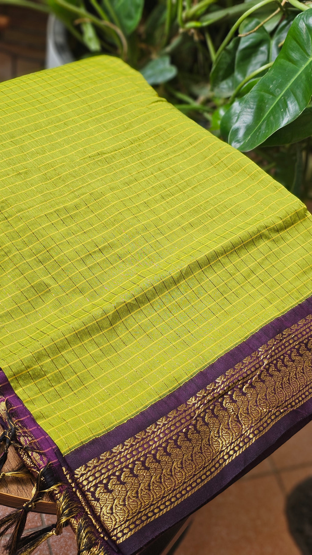 Green Checked Kalyani Cotton Saree- KM335