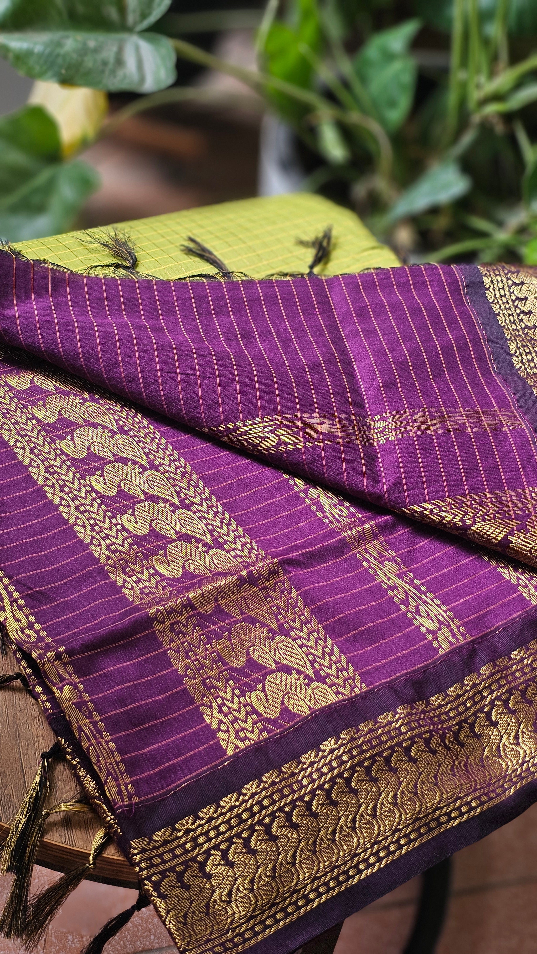 Green Checked Kalyani Cotton Saree- KM335