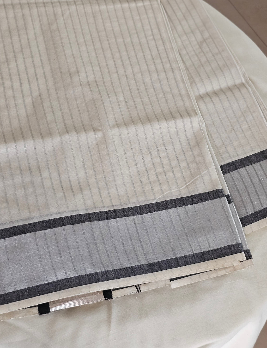 Silver stripe kasavu saree with black border - KM 418