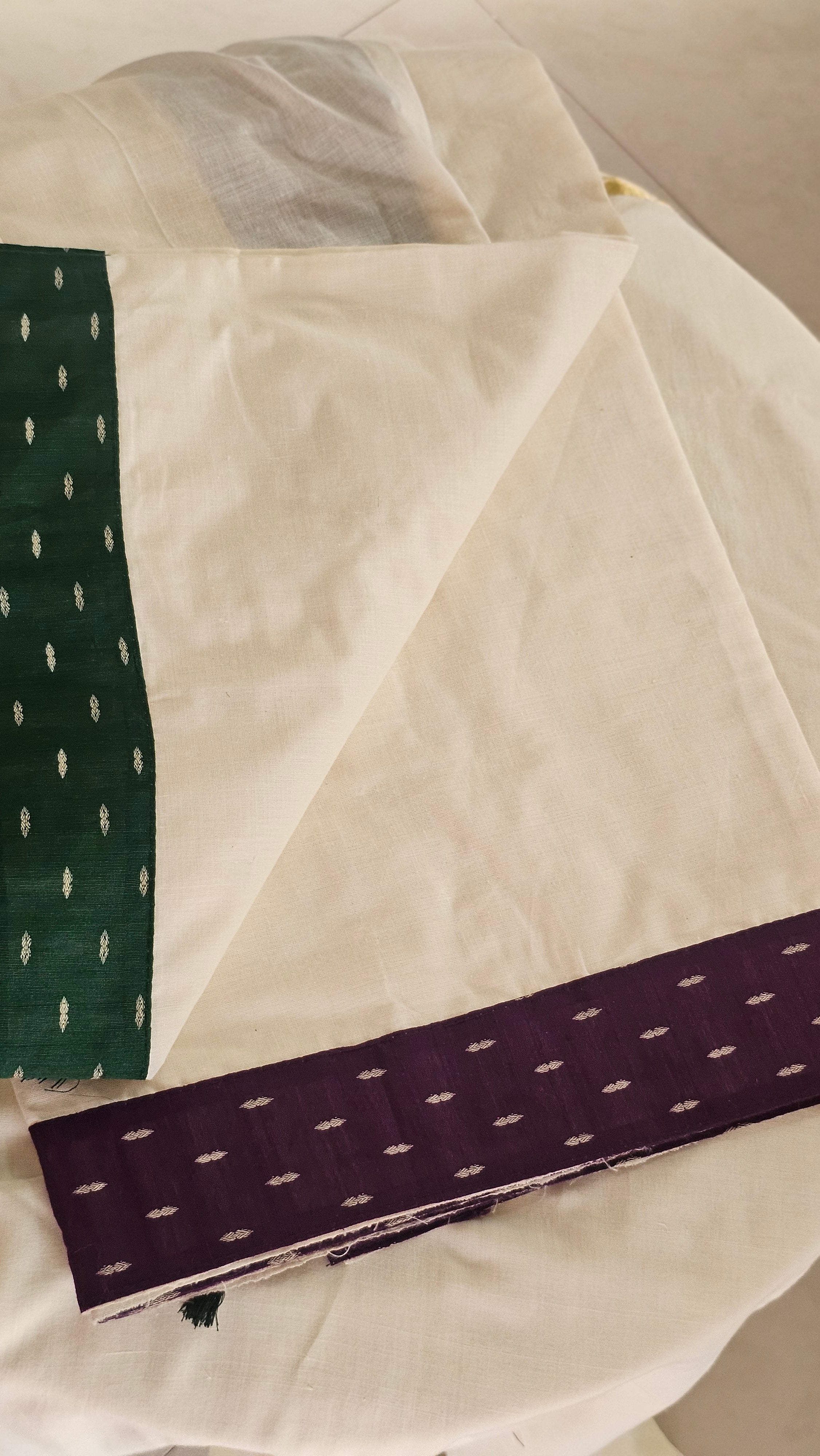 Purple & green border with temple design kasavu saree - KM 417