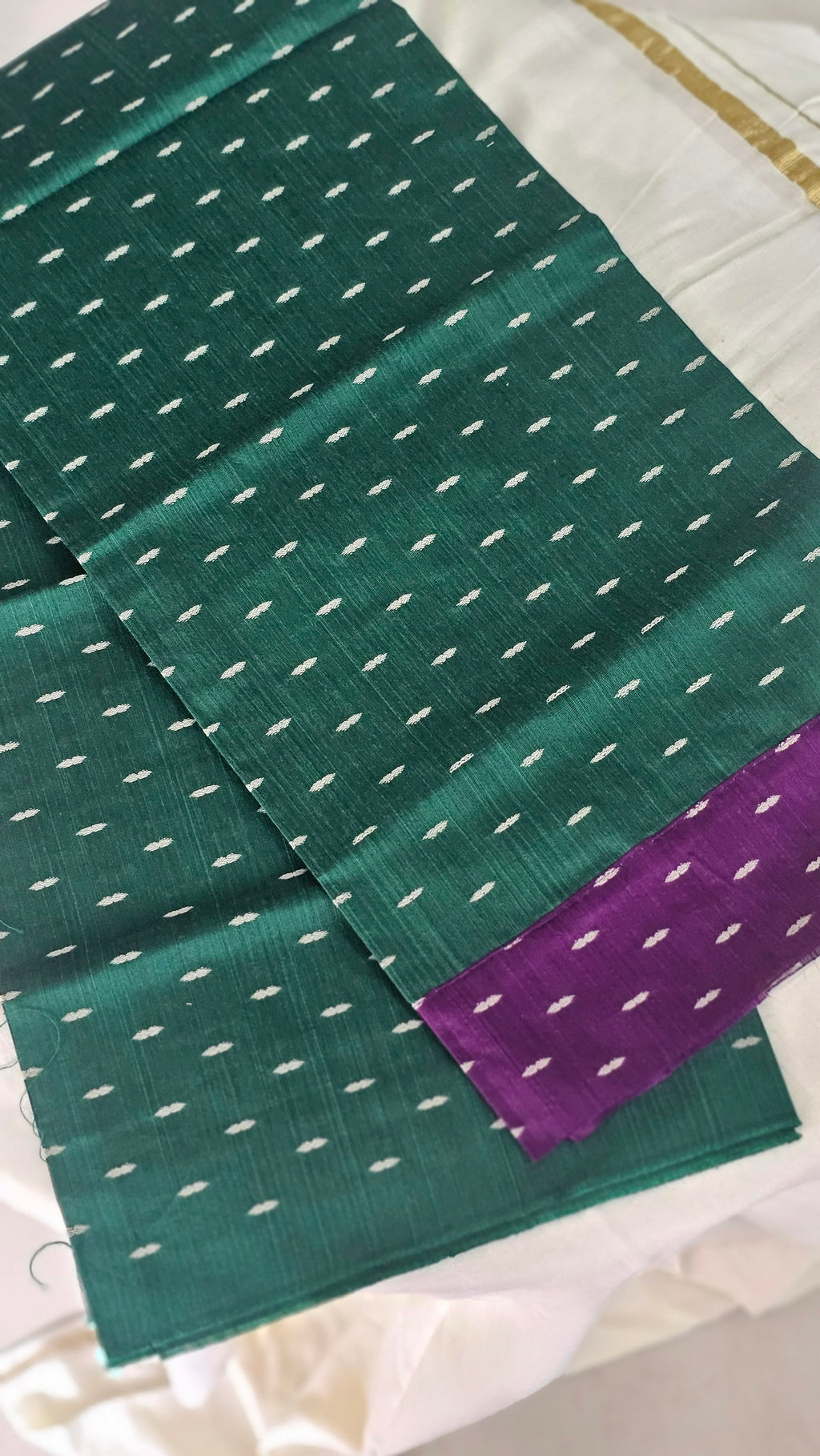 Purple & green border with temple design kasavu saree - KM 417