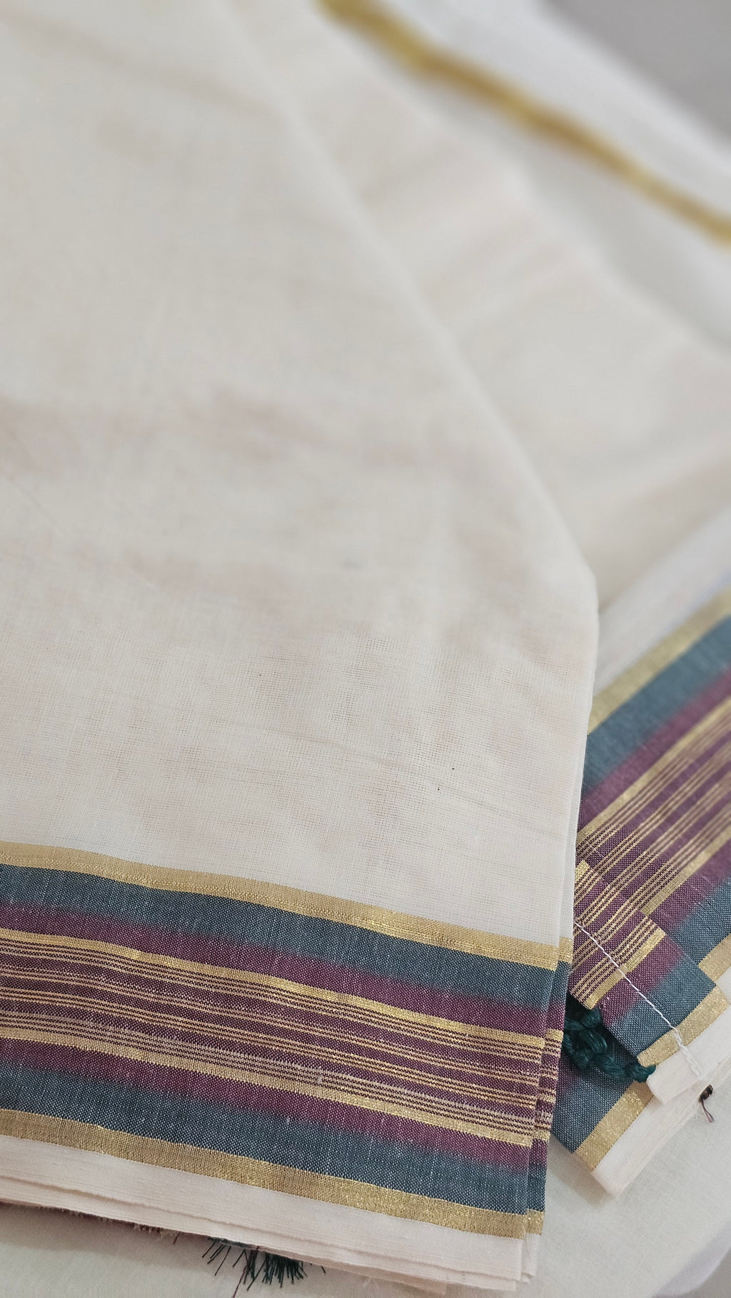 Red & green border gold Kasavu set mundu - KM 407